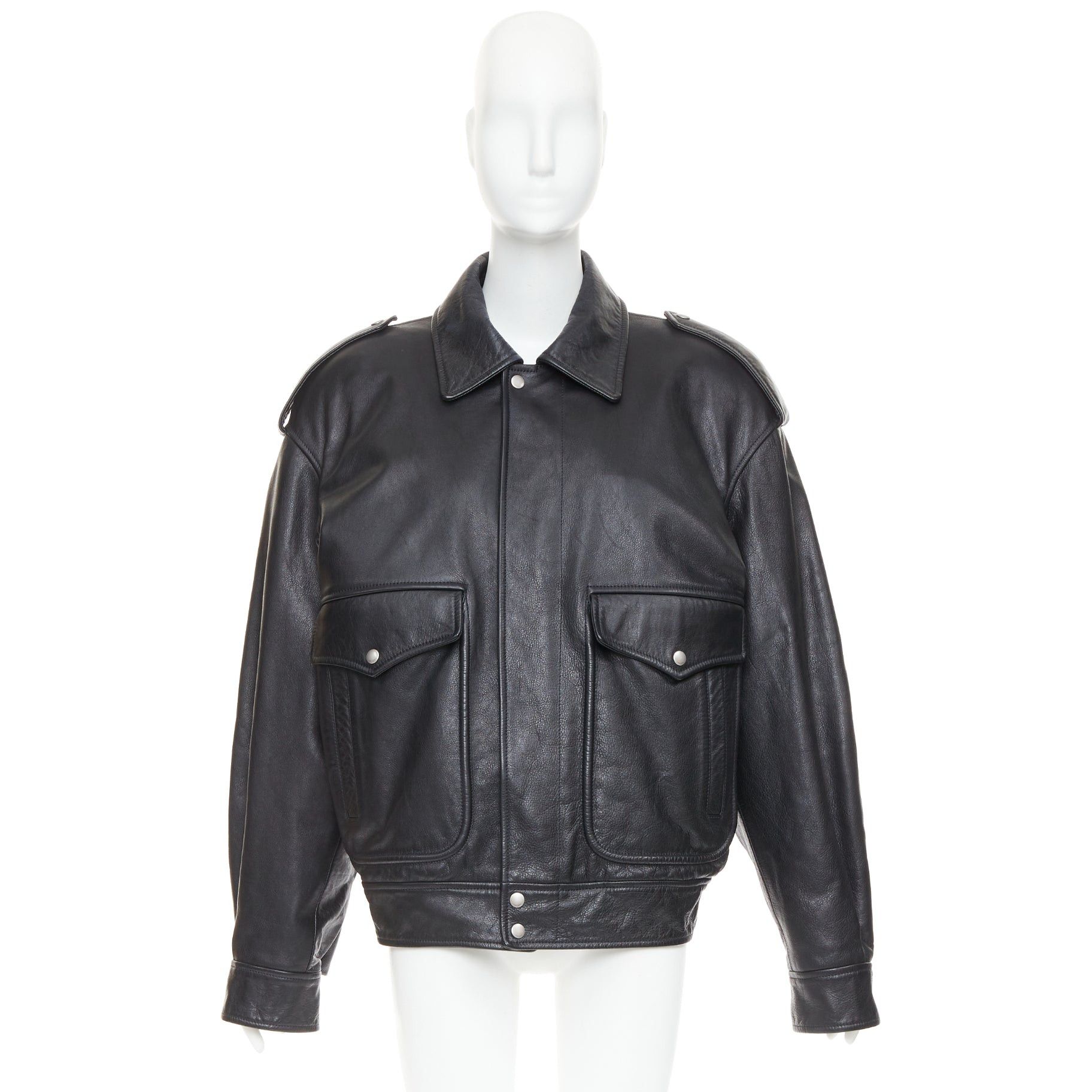 Saint Laurent Paris rare SAINT LAURENT 2023 Runway black cow leather oversized aviator bomber jacket FR38 M Size M / US 6-8 / IT 42-44 - 11 Thumbnail