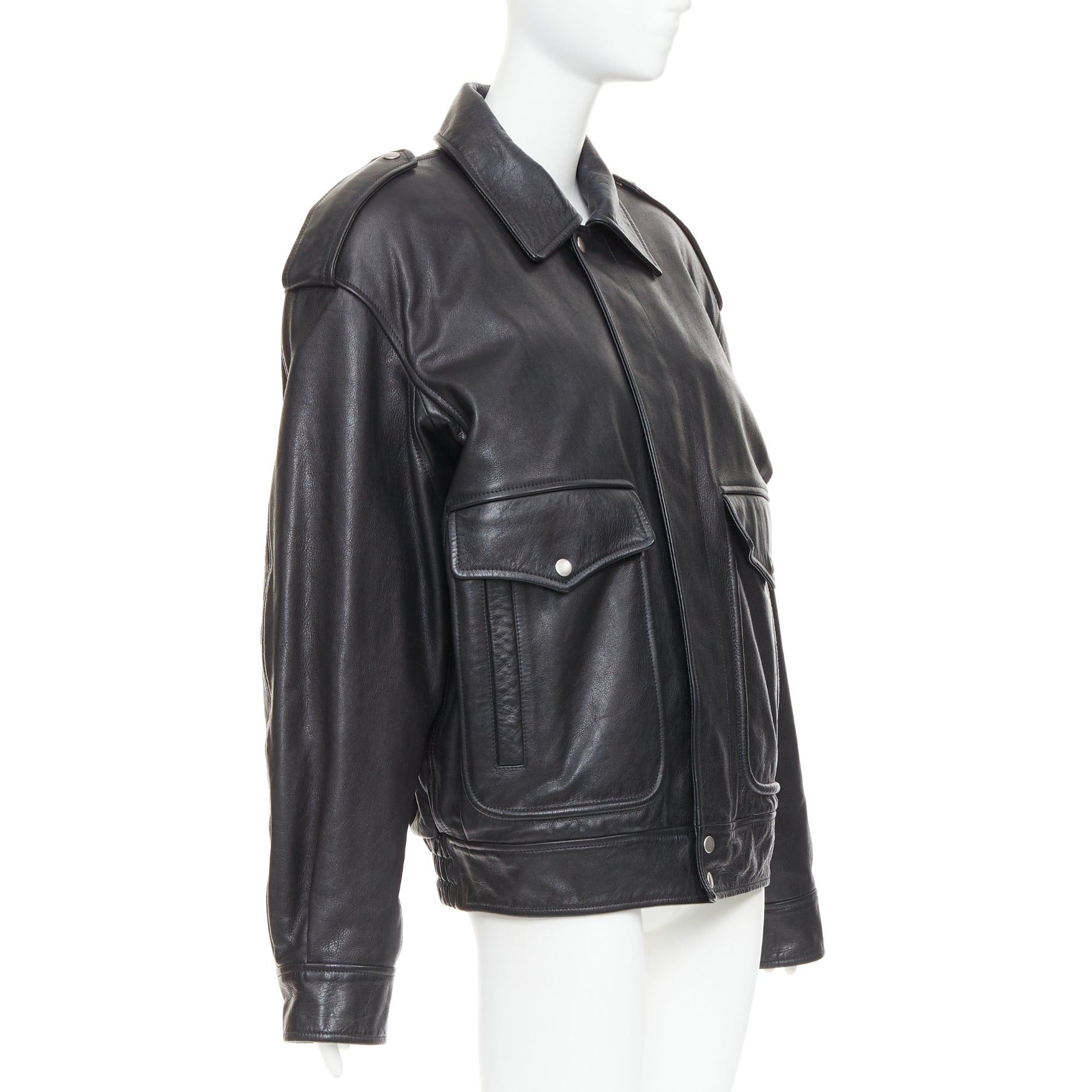 Saint Laurent Paris rare SAINT LAURENT 2023 Runway black cow leather oversized aviator bomber jacket FR38 M Size M / US 6-8 / IT 42-44 - 4 Thumbnail