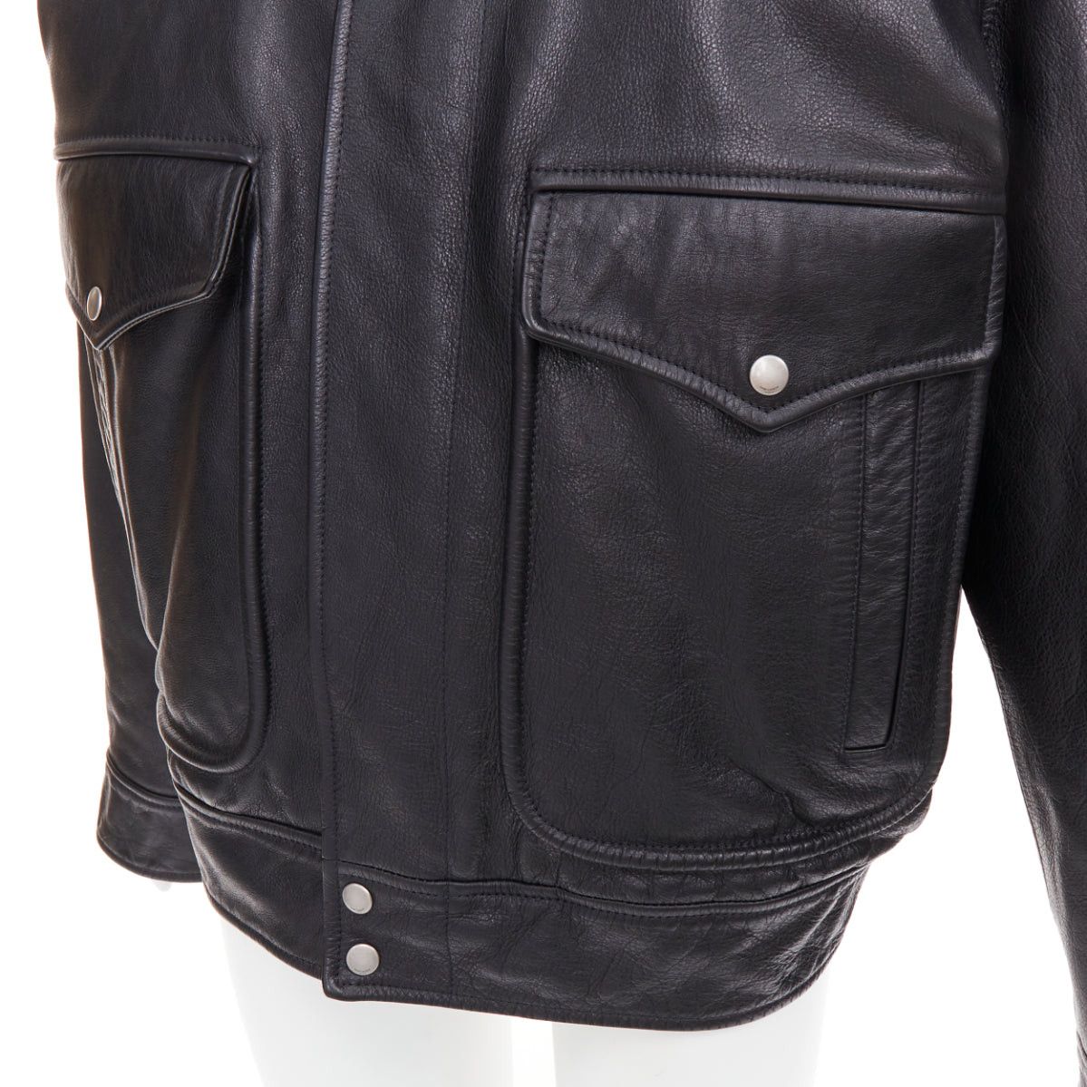 Saint Laurent Paris rare SAINT LAURENT 2023 Runway black cow leather oversized aviator bomber jacket FR38 M Size M / US 6-8 / IT 42-44 - 2 Thumbnail
