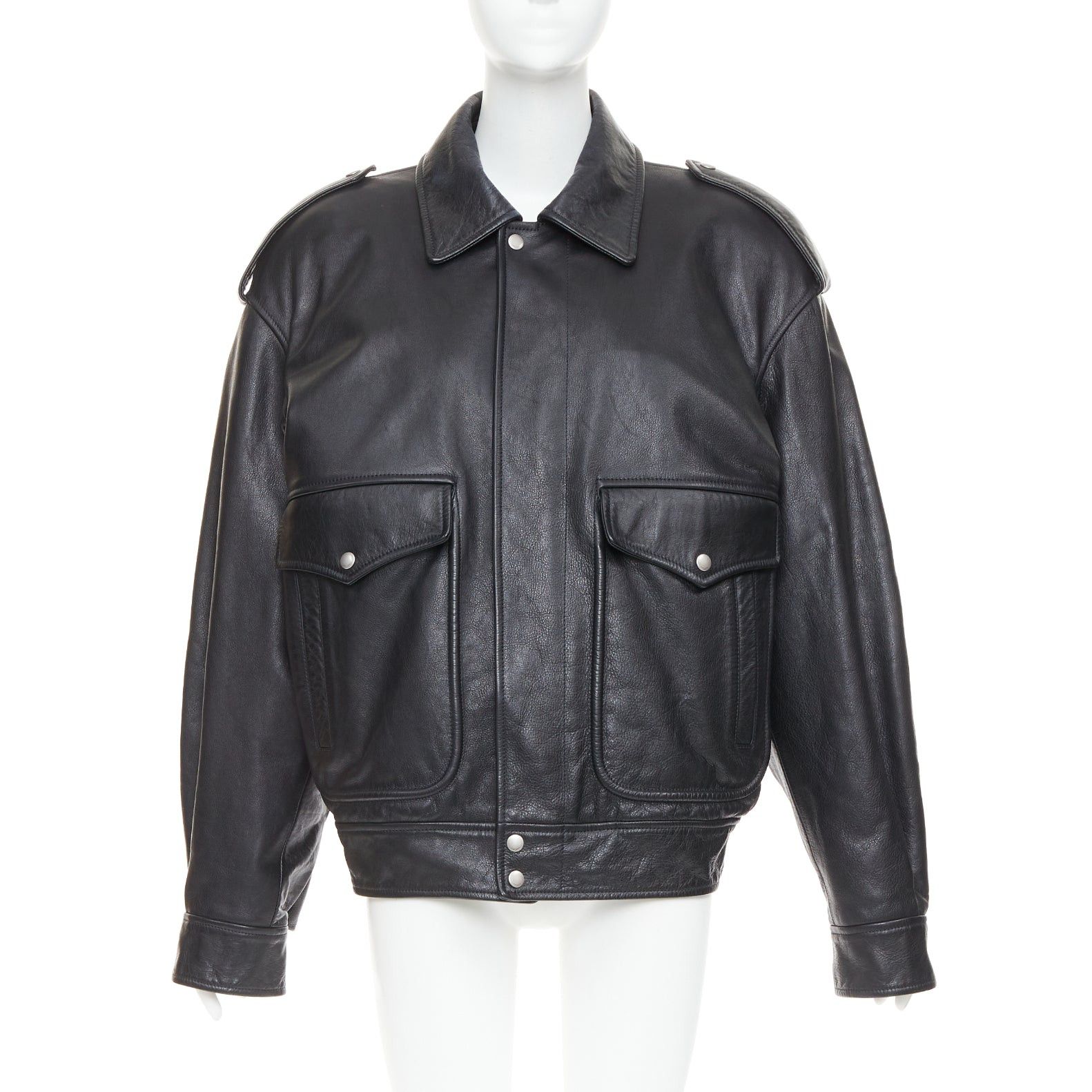 Saint Laurent Paris rare SAINT LAURENT 2023 Runway black cow leather oversized aviator bomber jacket FR38 M Size M / US 6-8 / IT 42-44 - 3 Thumbnail