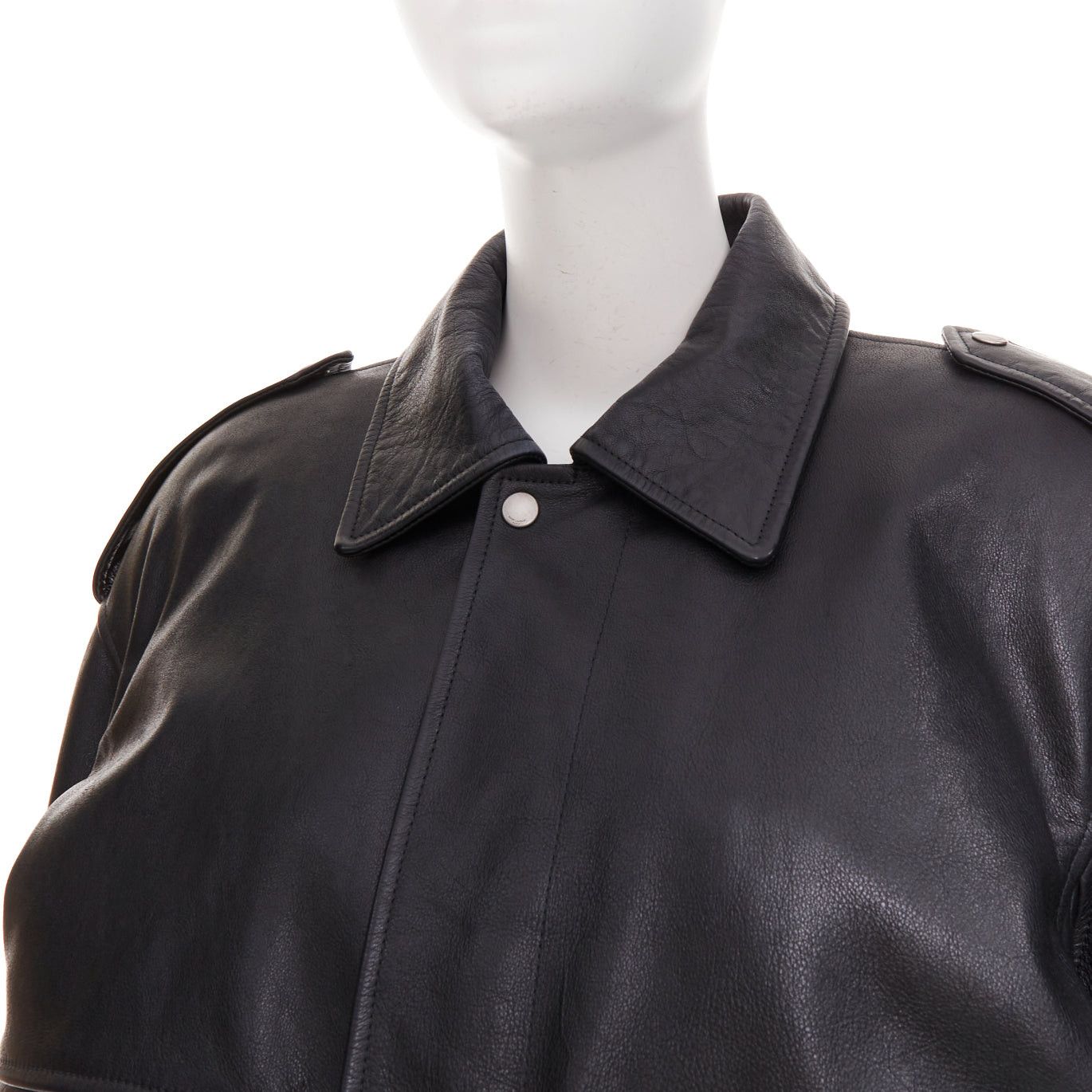 Saint Laurent Paris rare SAINT LAURENT 2023 Runway black cow leather oversized aviator bomber jacket FR38 M Size M / US 6-8 / IT 42-44 - 8 Thumbnail