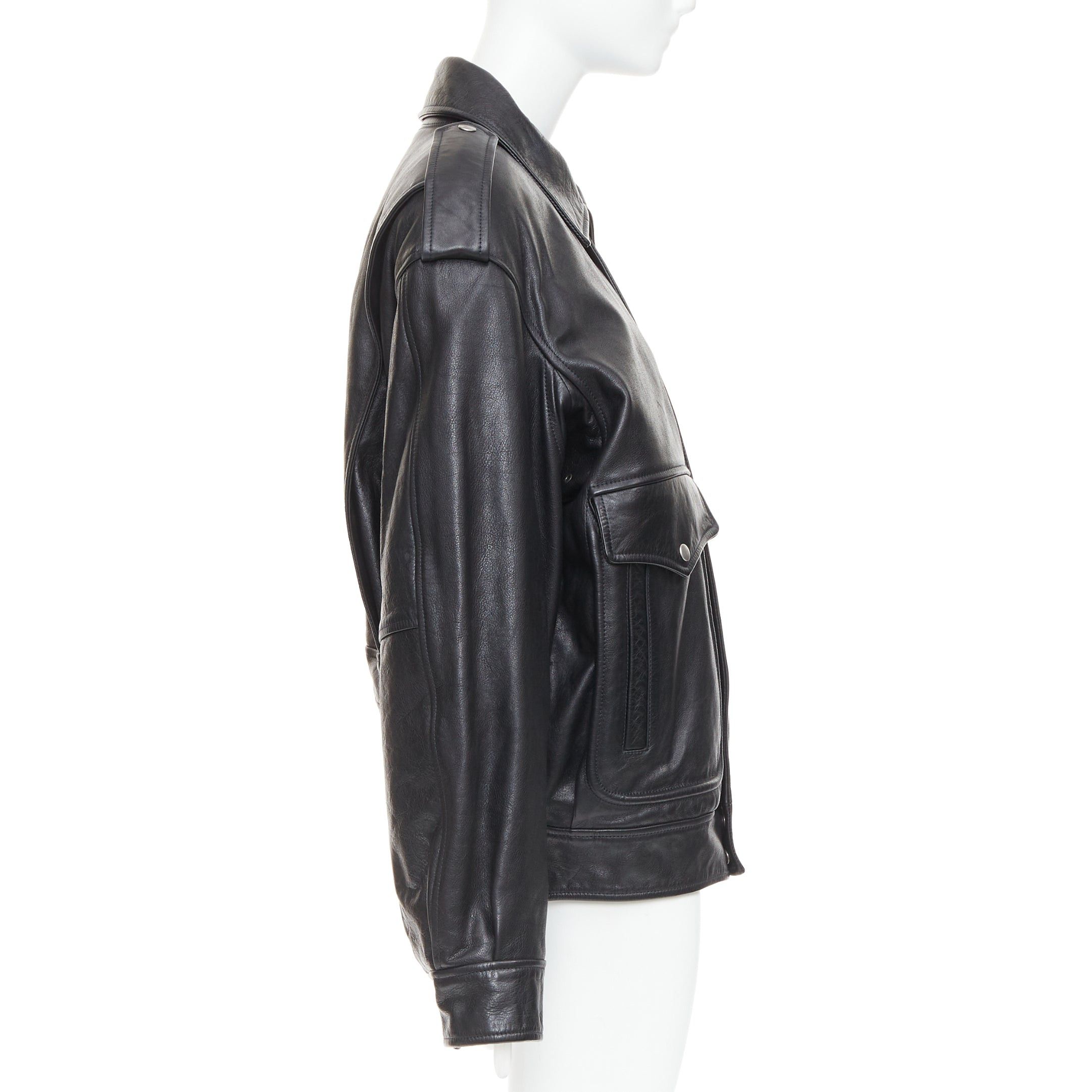 Saint Laurent Paris rare SAINT LAURENT 2023 Runway black cow leather oversized aviator bomber jacket FR38 M Size M / US 6-8 / IT 42-44 - 5 Thumbnail