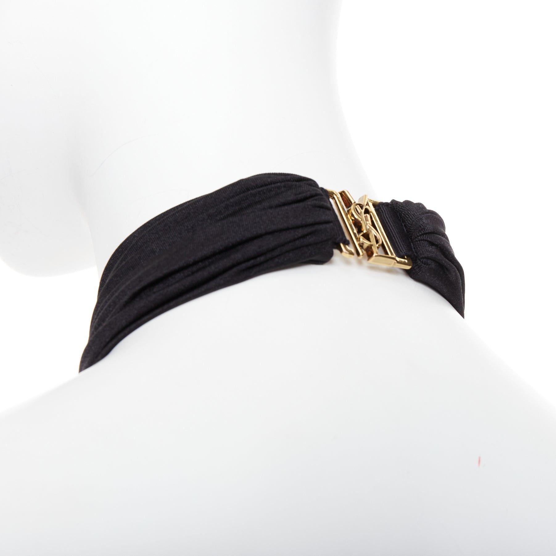 Saint Laurent Paris SAINT LAURENT 2022 Runway black gold metal brooch halter cutout jumpsuit Sz.2 M Size 28" / US 6 / IT 42 - 2 Thumbnail