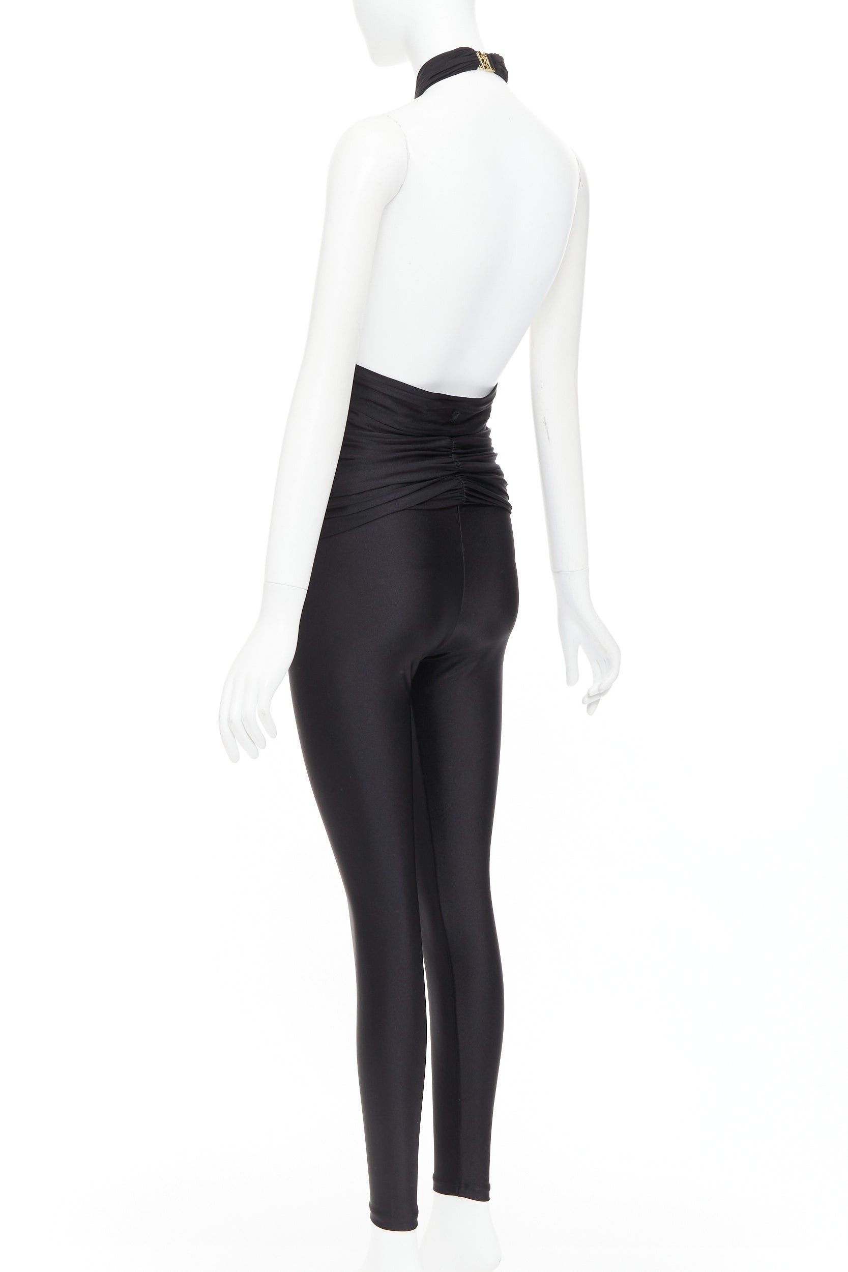 Saint Laurent Paris SAINT LAURENT 2022 Runway black gold metal brooch halter cutout jumpsuit Sz.2 M Size 28" / US 6 / IT 42 - 6 Thumbnail