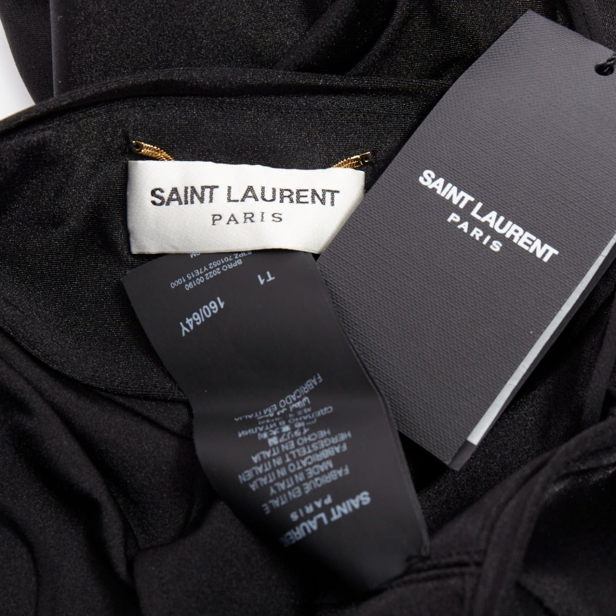 Saint Laurent Paris SAINT LAURENT 2022 Runway black gold metal brooch halter cutout jumpsuit Sz.2 M Size 28" / US 6 / IT 42 - 9 Thumbnail