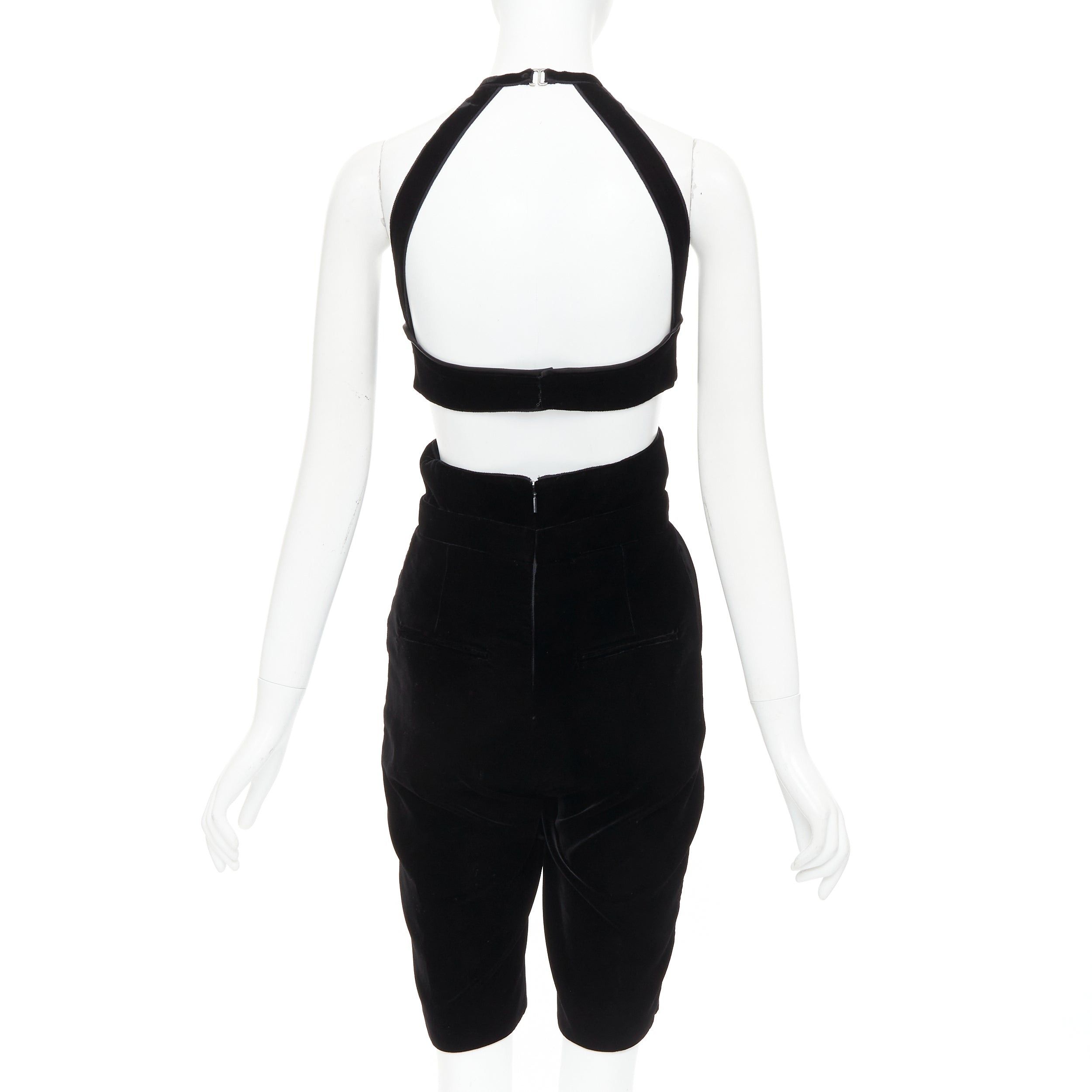 Saint Laurent Paris SAINT LAURENT 2022 Runway black velvet crystal brooch cut out romper playsuit FR36 S Size 27" / US 4 / IT 40 - 5 Thumbnail