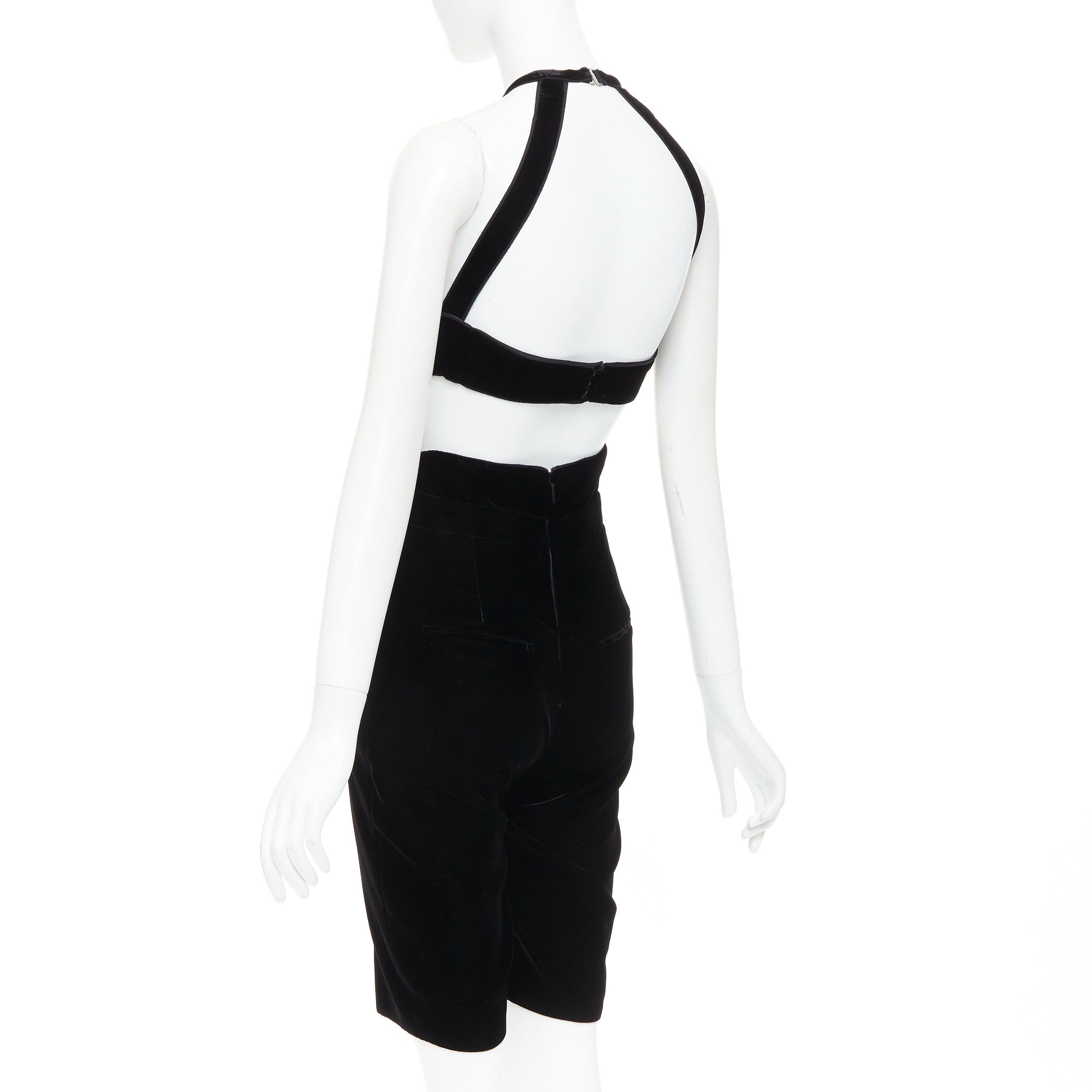 Saint Laurent Paris SAINT LAURENT 2022 Runway black velvet crystal brooch cut out romper playsuit FR36 S Size 27" / US 4 / IT 40 - 6 Thumbnail