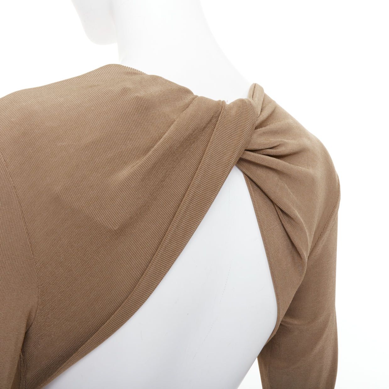 Saint Laurent Paris SAINT LAURENT 2024 beige viscose blend knit knot open back gown dress M Size M / US 6-8 / IT 42-44 - 6 Thumbnail