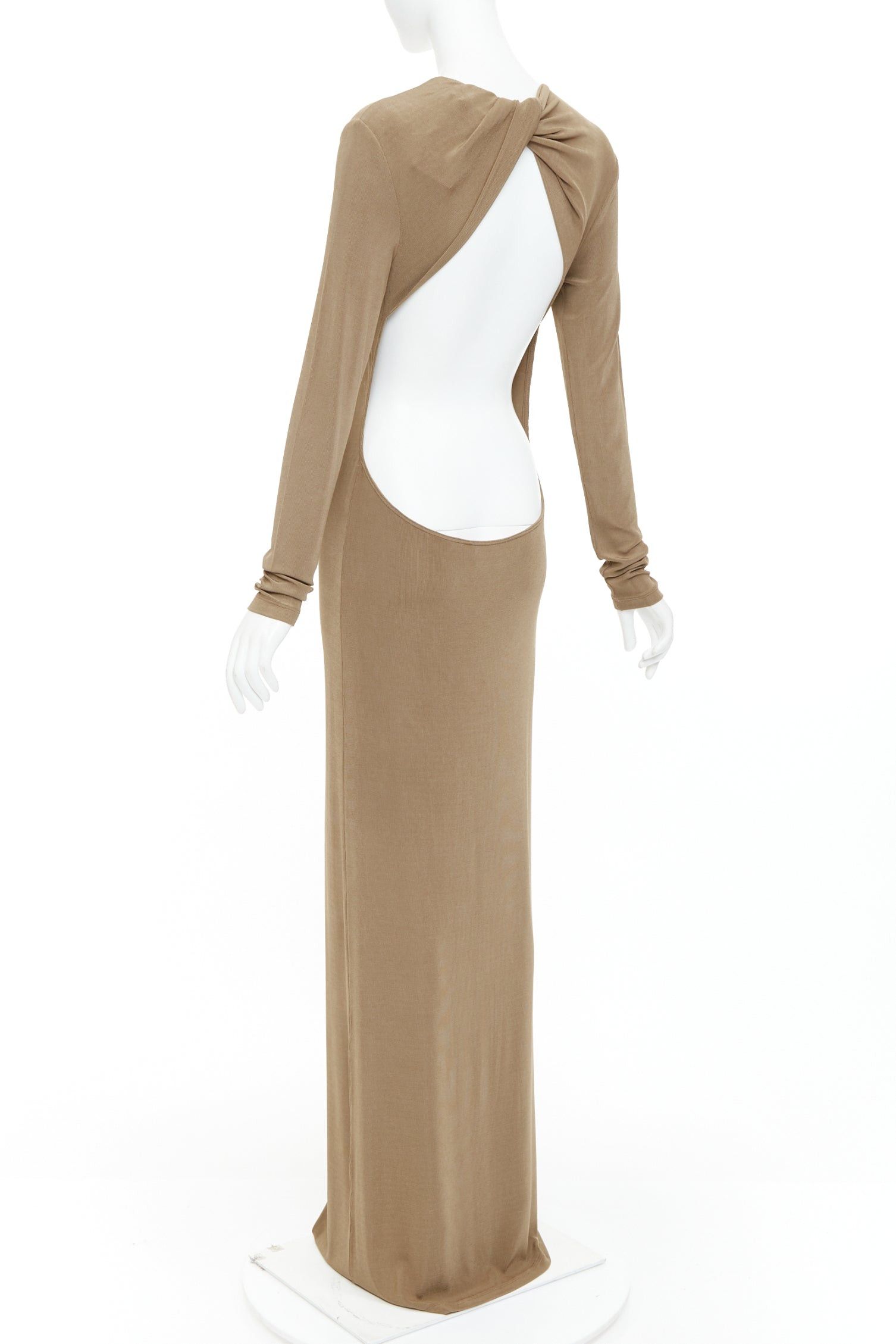 Saint Laurent Paris SAINT LAURENT 2024 beige viscose blend knit knot open back gown dress M Size M / US 6-8 / IT 42-44 - 5 Thumbnail