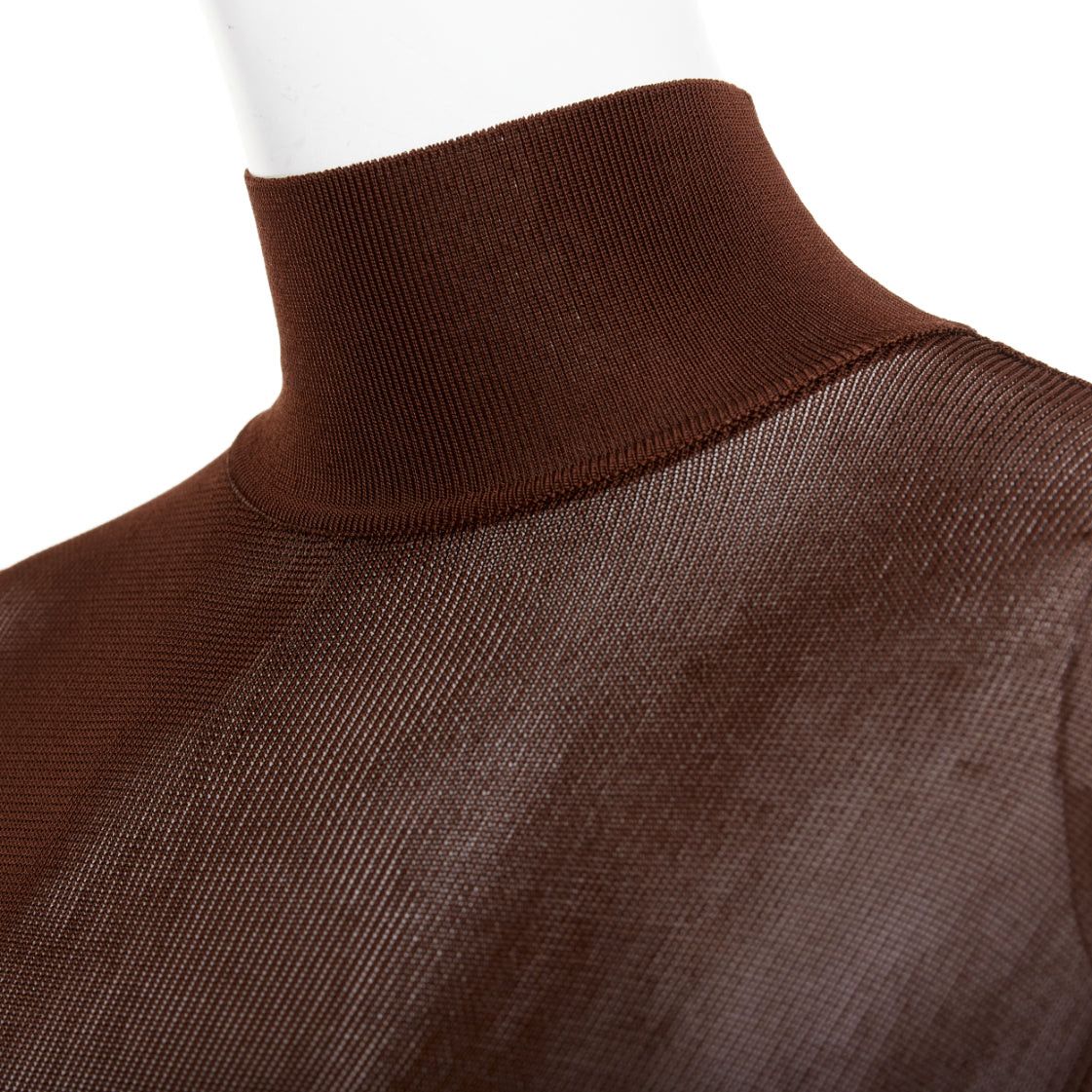 Saint Laurent Paris SAINT LAURENT 2023 Runway chocolate dark brown mock neck sheer knit maxi dress S Size S / US 4 / IT 40 - 2 Thumbnail