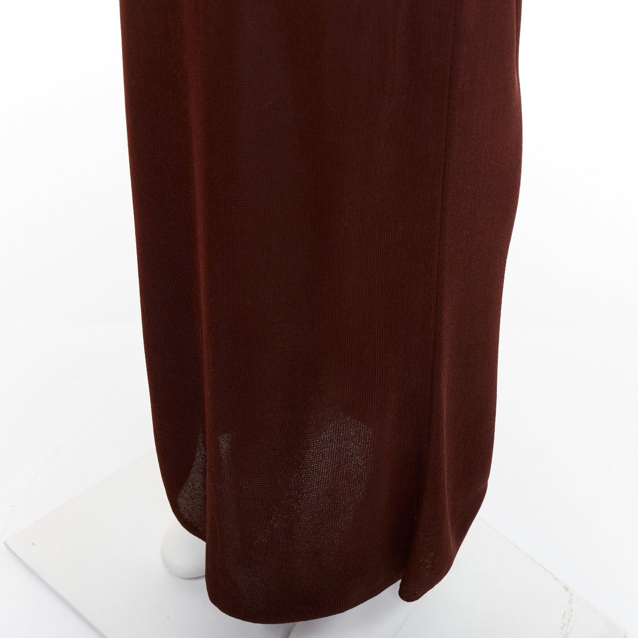 Saint Laurent Paris SAINT LAURENT 2023 Runway chocolate dark brown mock neck sheer knit maxi dress S Size S / US 4 / IT 40 - 8 Thumbnail