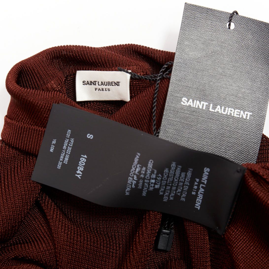 Saint Laurent Paris SAINT LAURENT 2023 Runway chocolate dark brown mock neck sheer knit maxi dress S Size S / US 4 / IT 40 - 9 Thumbnail