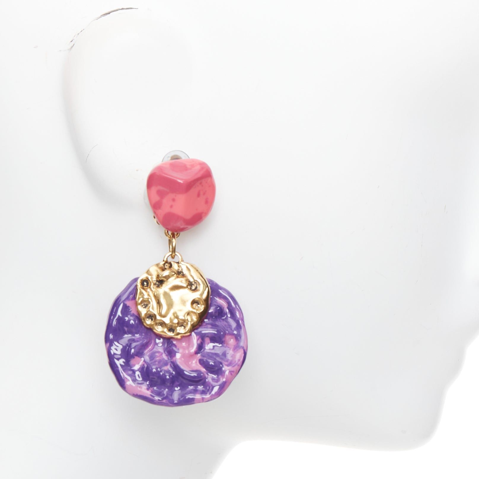 Saint Laurent Paris rare SAINT LAURENT 2022 Retro pink purple glazed resin brass clip earring Pair Size ONE SIZE - 4 Thumbnail
