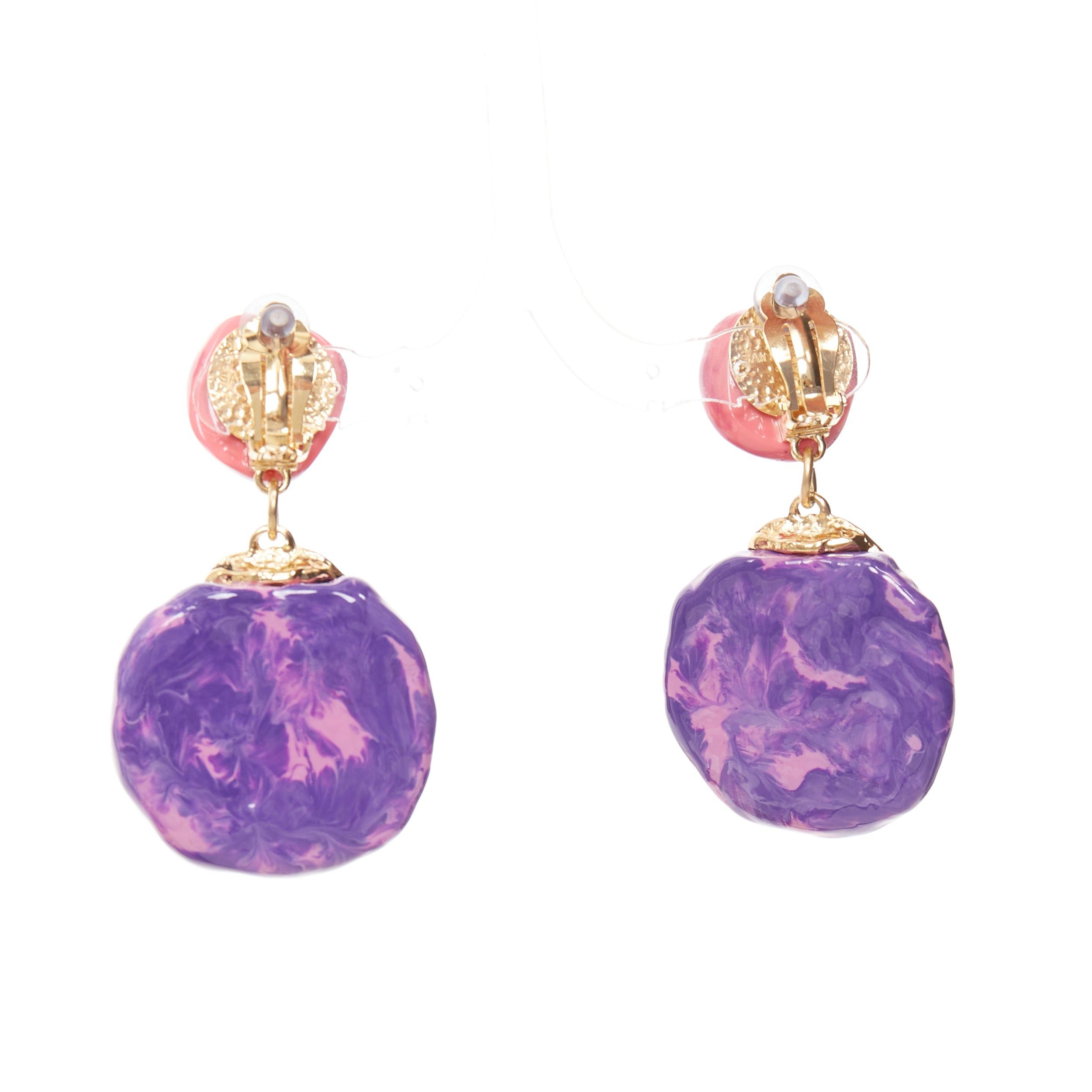 Saint Laurent Paris rare SAINT LAURENT 2022 Retro pink purple glazed resin brass clip earring Pair Size ONE SIZE - 3 Thumbnail