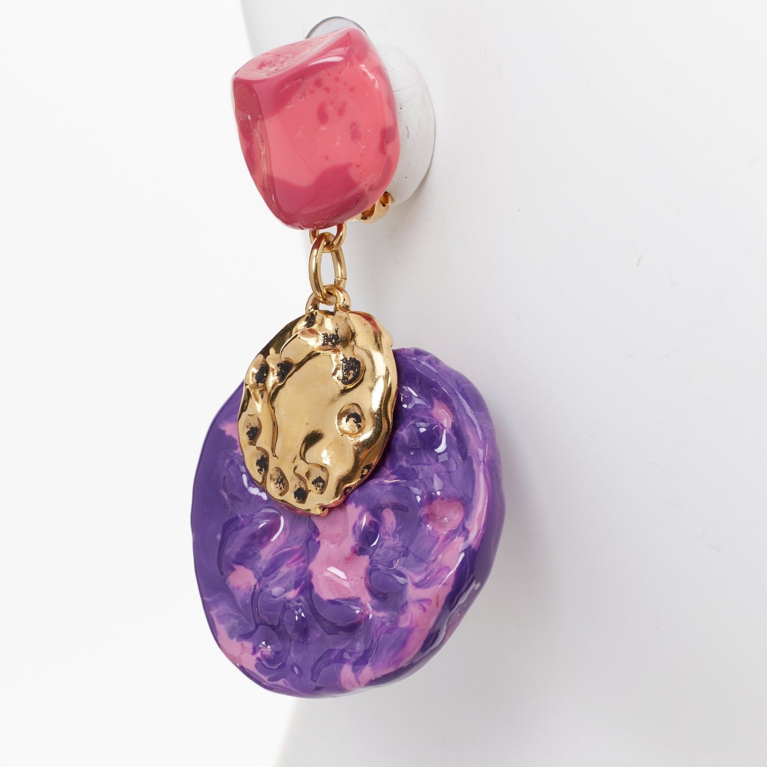 Saint Laurent Paris rare SAINT LAURENT 2022 Retro pink purple glazed resin brass clip earring Pair Size ONE SIZE - 5 Thumbnail
