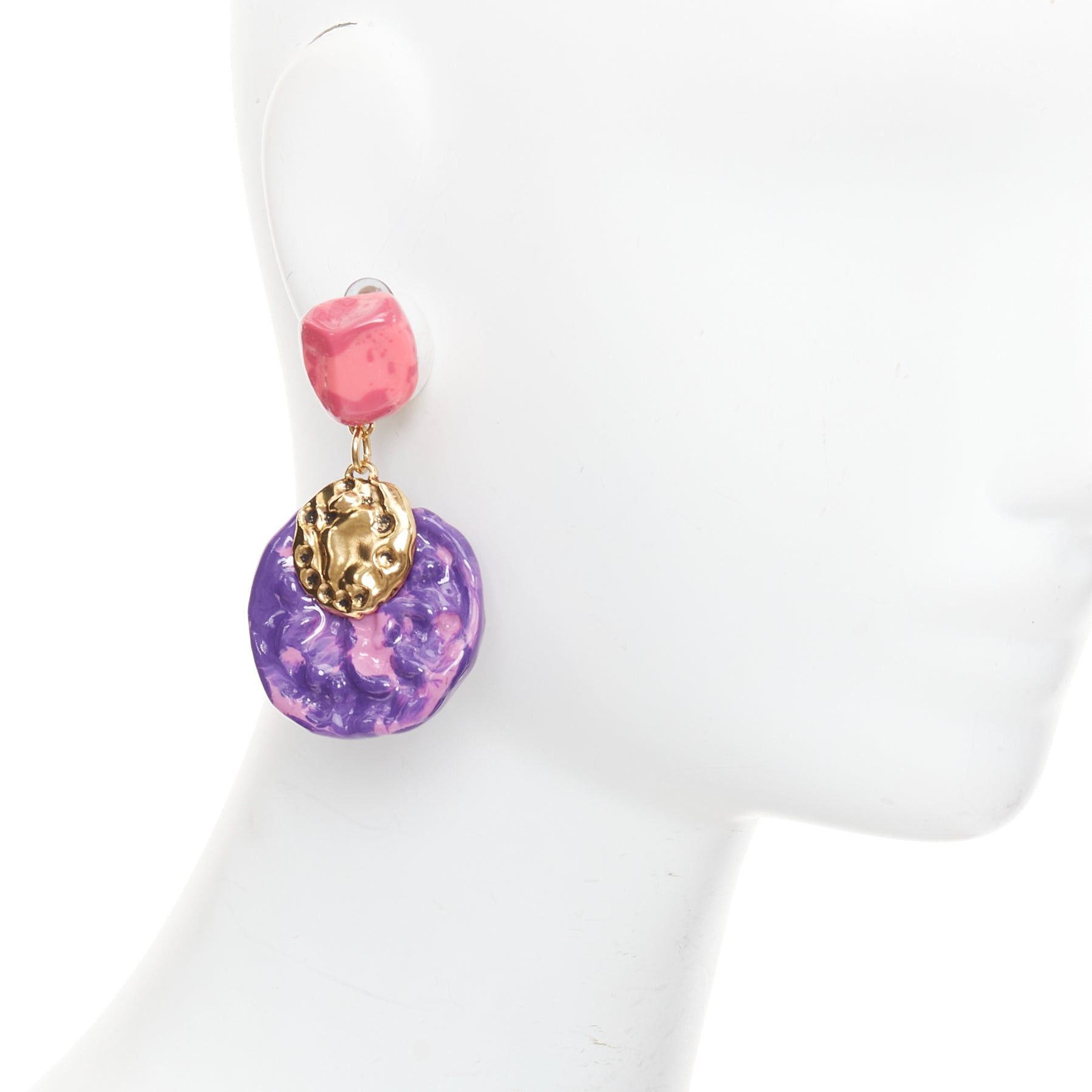 Saint Laurent Paris rare SAINT LAURENT 2022 Retro pink purple glazed resin brass clip earring Pair Size ONE SIZE - 2 Thumbnail