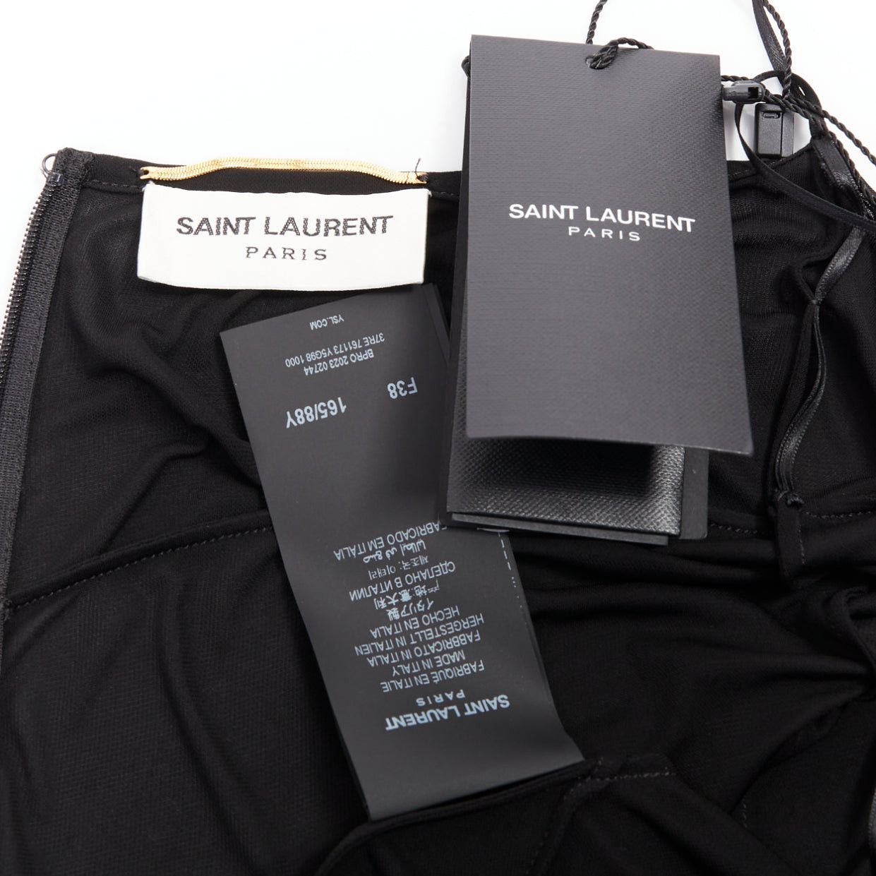 Saint Laurent Paris SAINT LAURENT 2022 black cut out gathered off shoulder open back midi dress FR38 S Size M / US 6-8 / IT 42-44 - 9 Thumbnail