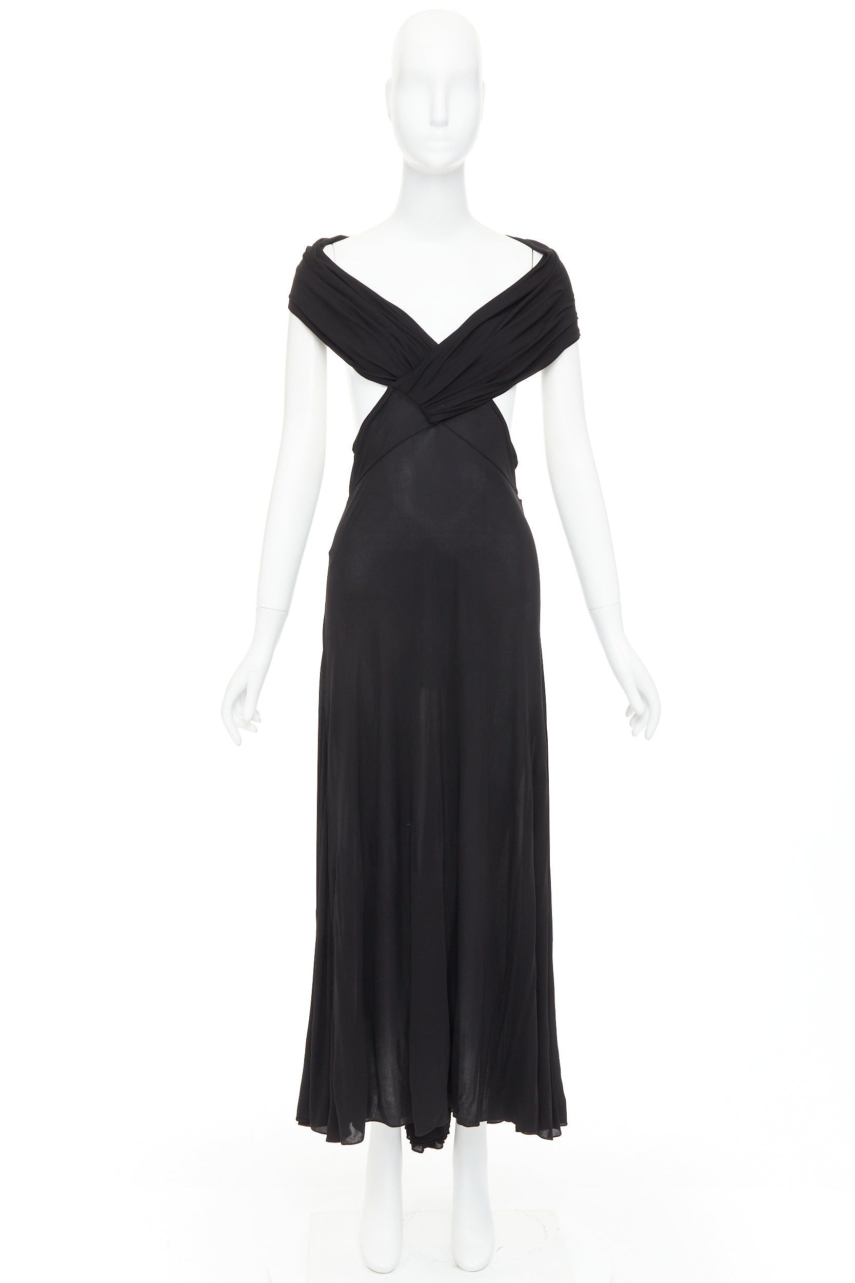 Saint Laurent Paris SAINT LAURENT 2022 black cut out gathered off shoulder open back midi dress FR38 S Size M / US 6-8 / IT 42-44 - 10 Thumbnail