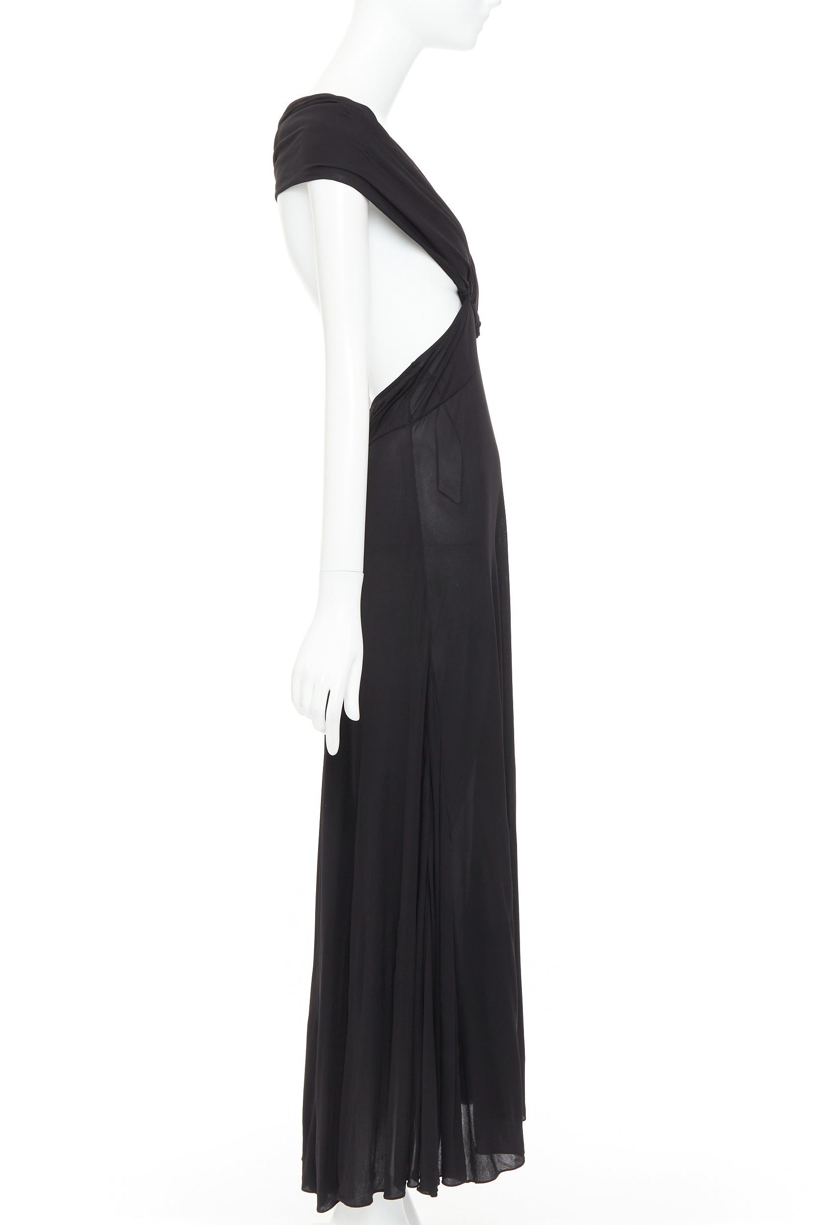 Saint Laurent Paris SAINT LAURENT 2022 black cut out gathered off shoulder open back midi dress FR38 S Size M / US 6-8 / IT 42-44 - 4 Thumbnail