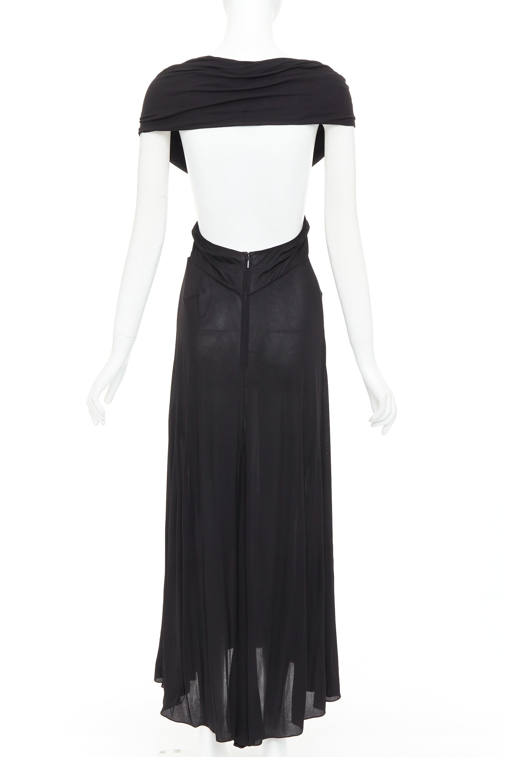Saint Laurent Paris SAINT LAURENT 2022 black cut out gathered off shoulder open back midi dress FR38 S Size M / US 6-8 / IT 42-44 - 5 Thumbnail
