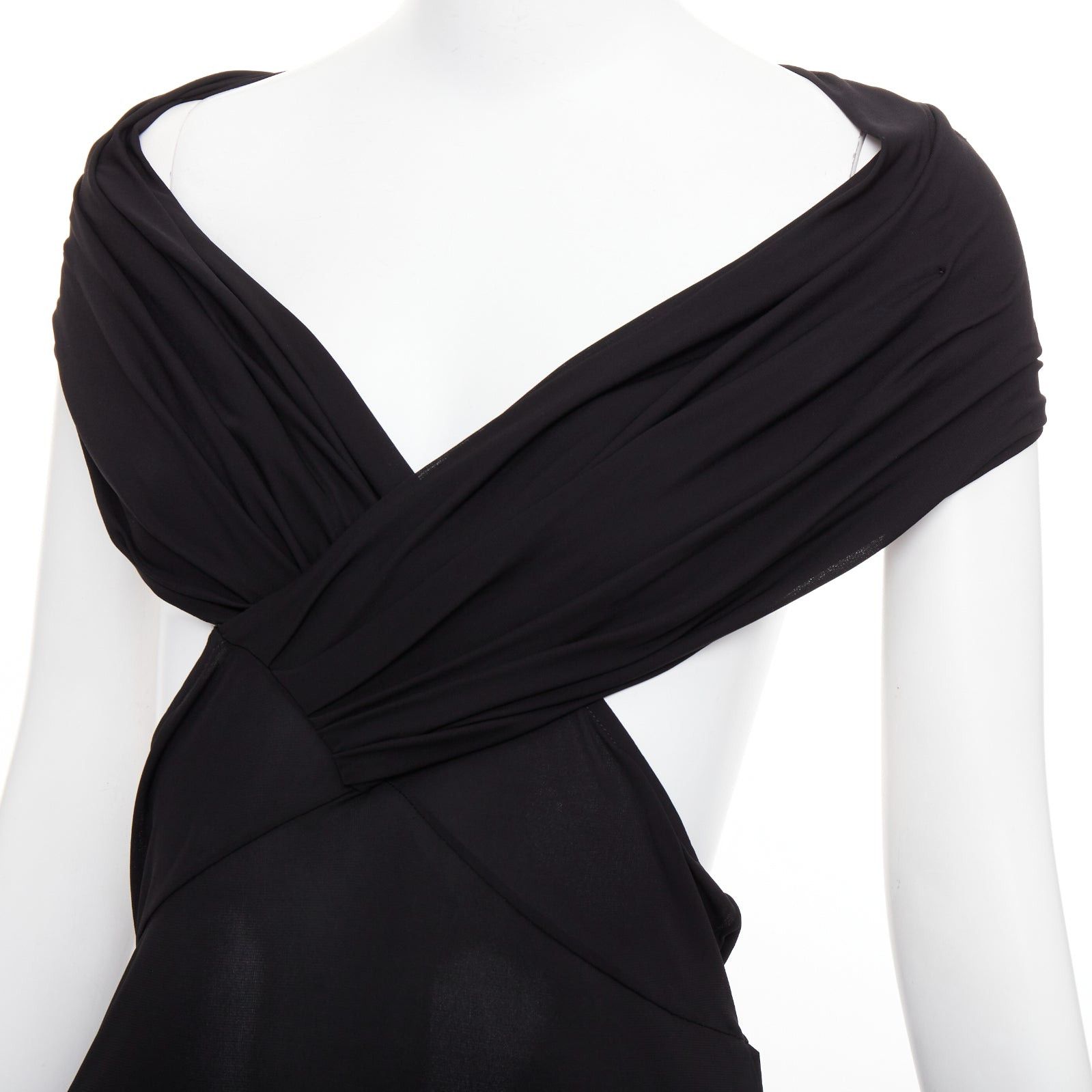 Saint Laurent Paris SAINT LAURENT 2022 black cut out gathered off shoulder open back midi dress FR38 S Size M / US 6-8 / IT 42-44 - 7 Thumbnail
