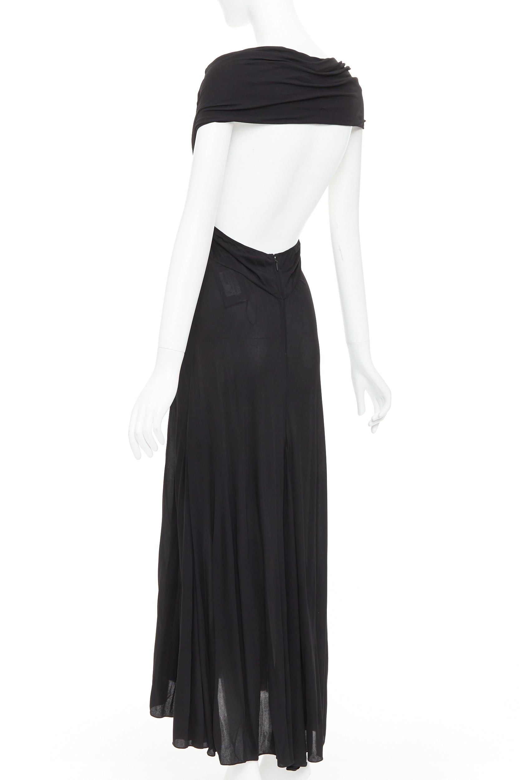 Saint Laurent Paris SAINT LAURENT 2022 black cut out gathered off shoulder open back midi dress FR38 S Size M / US 6-8 / IT 42-44 - 6 Thumbnail