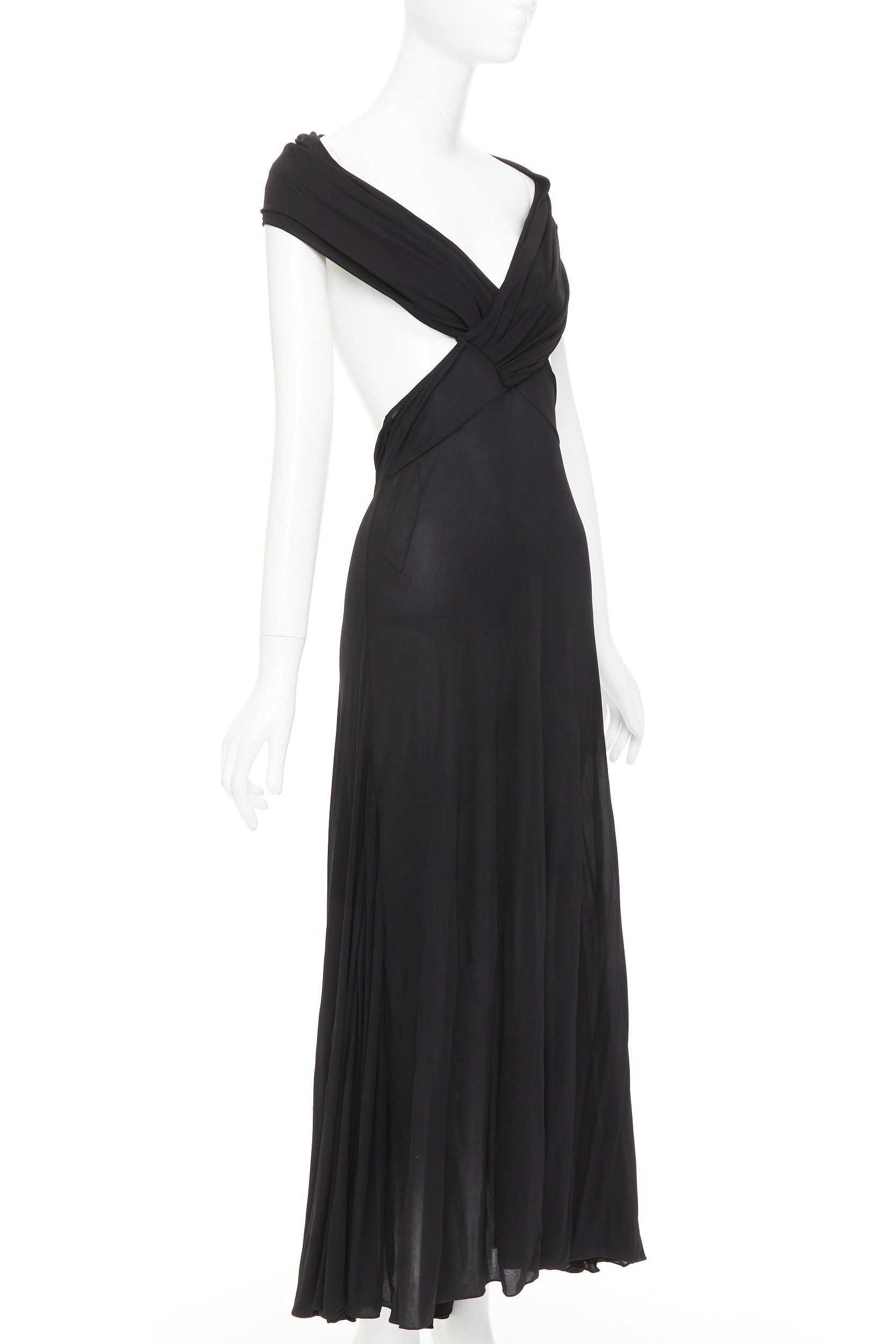 Saint Laurent Paris SAINT LAURENT 2022 black cut out gathered off shoulder open back midi dress FR38 S Size M / US 6-8 / IT 42-44 - 3 Thumbnail