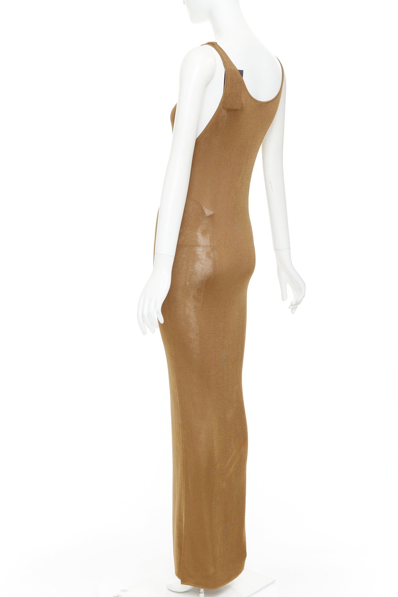 Saint Laurent Paris SAINT LAURENT 2022 brown slinky scoop neck sheer knit maxi dress XS Size XS / US 0-2 / IT 36-38 - 6 Thumbnail