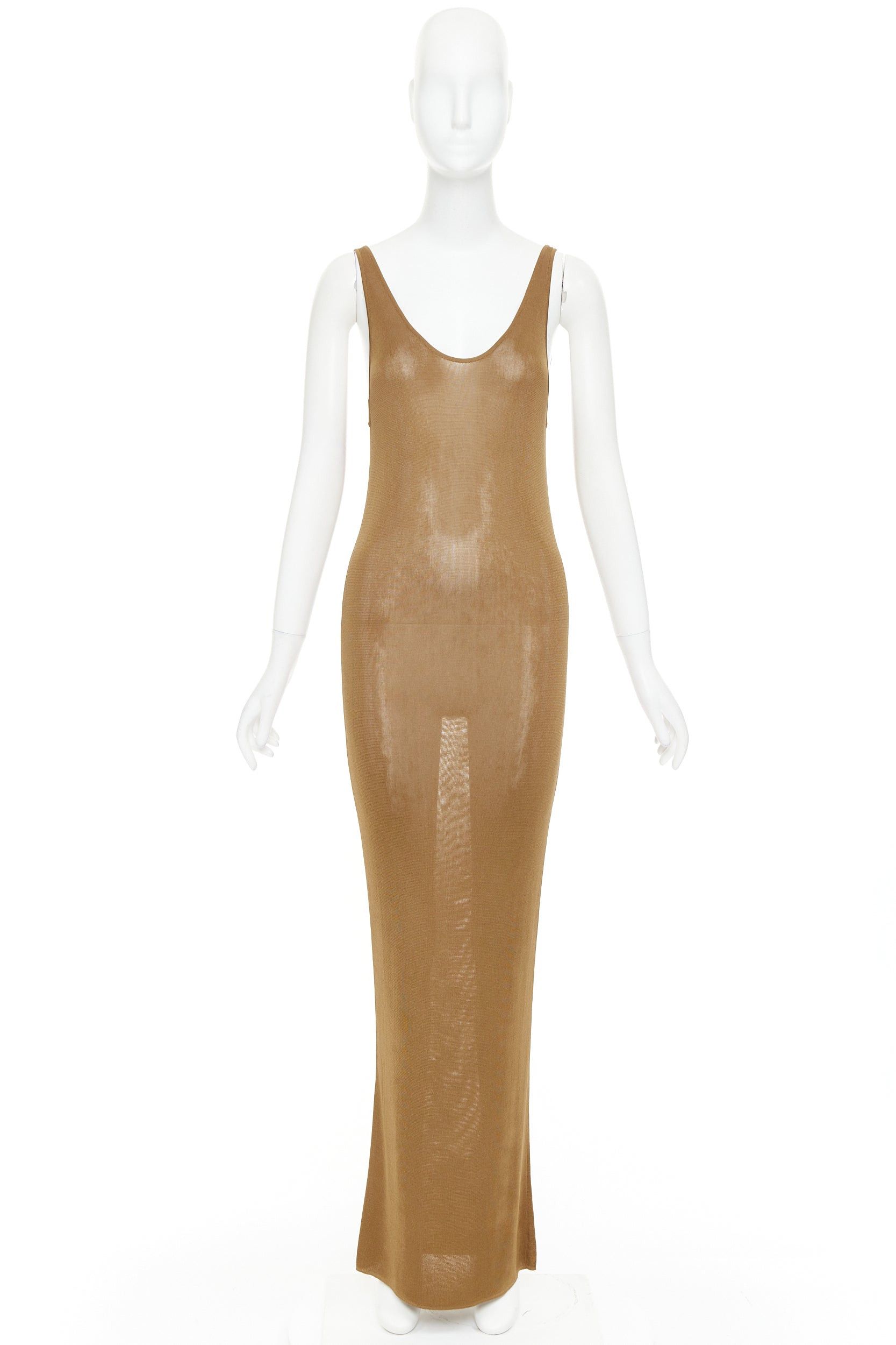 Saint Laurent Paris SAINT LAURENT 2022 brown slinky scoop neck sheer knit maxi dress XS Size XS / US 0-2 / IT 36-38 - 9 Thumbnail