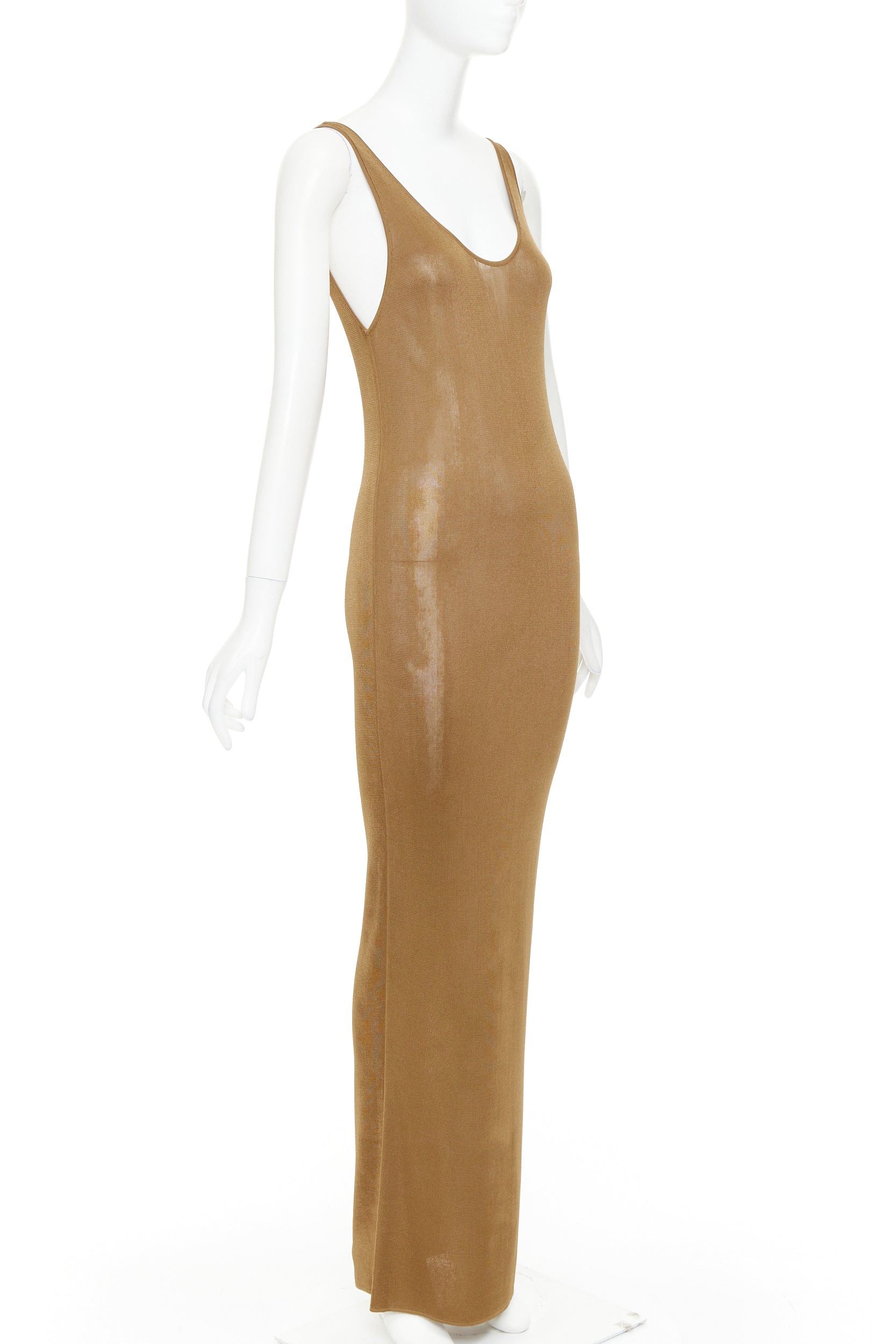 Saint Laurent Paris SAINT LAURENT 2022 brown slinky scoop neck sheer knit maxi dress XS Size XS / US 0-2 / IT 36-38 - 3 Thumbnail