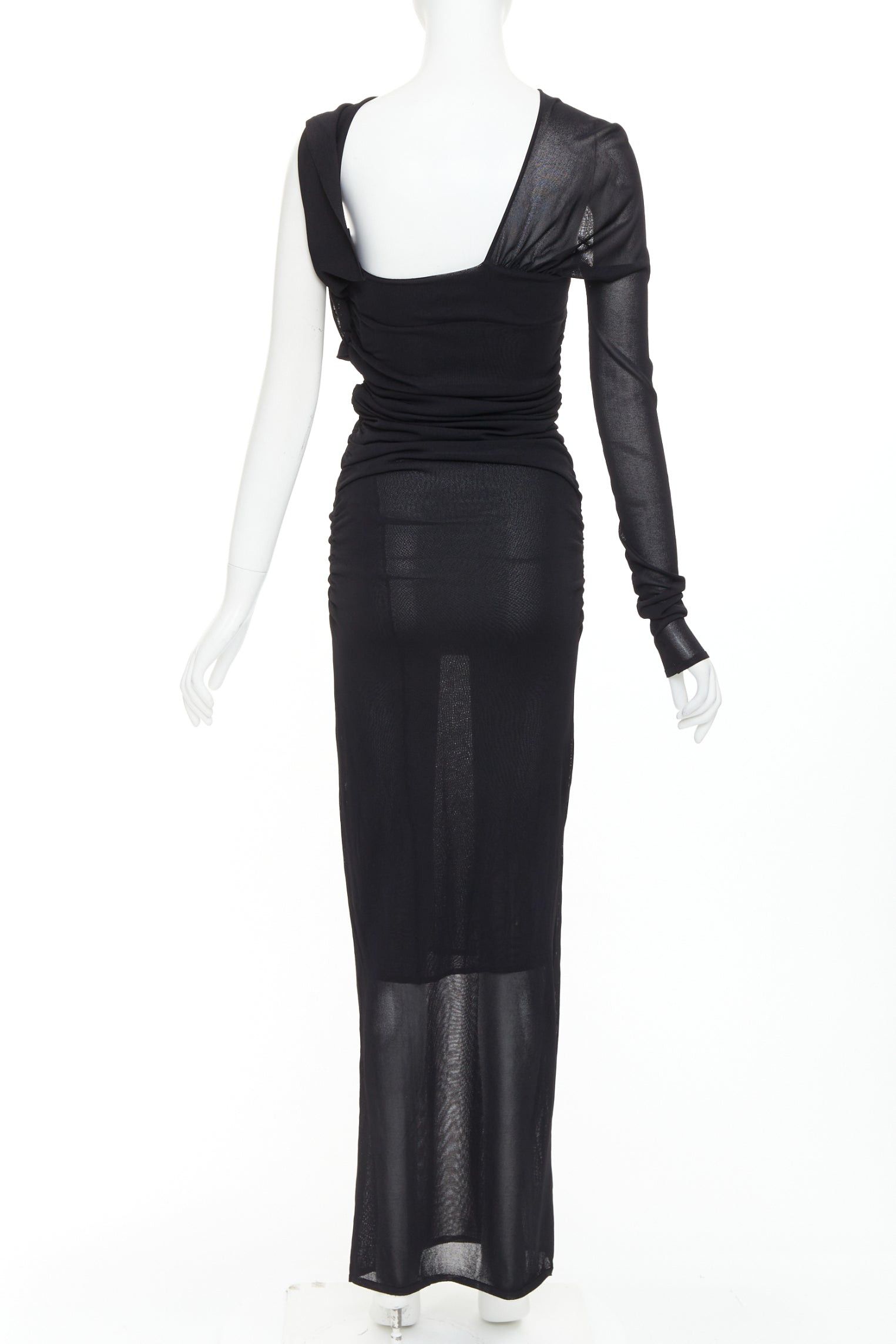 Saint Laurent Paris SAINT LAURENT 2023 black viscose ruched one shoulder semi sheer dress XS Size XS / US 0-2 / IT 36-38 - 5 Thumbnail
