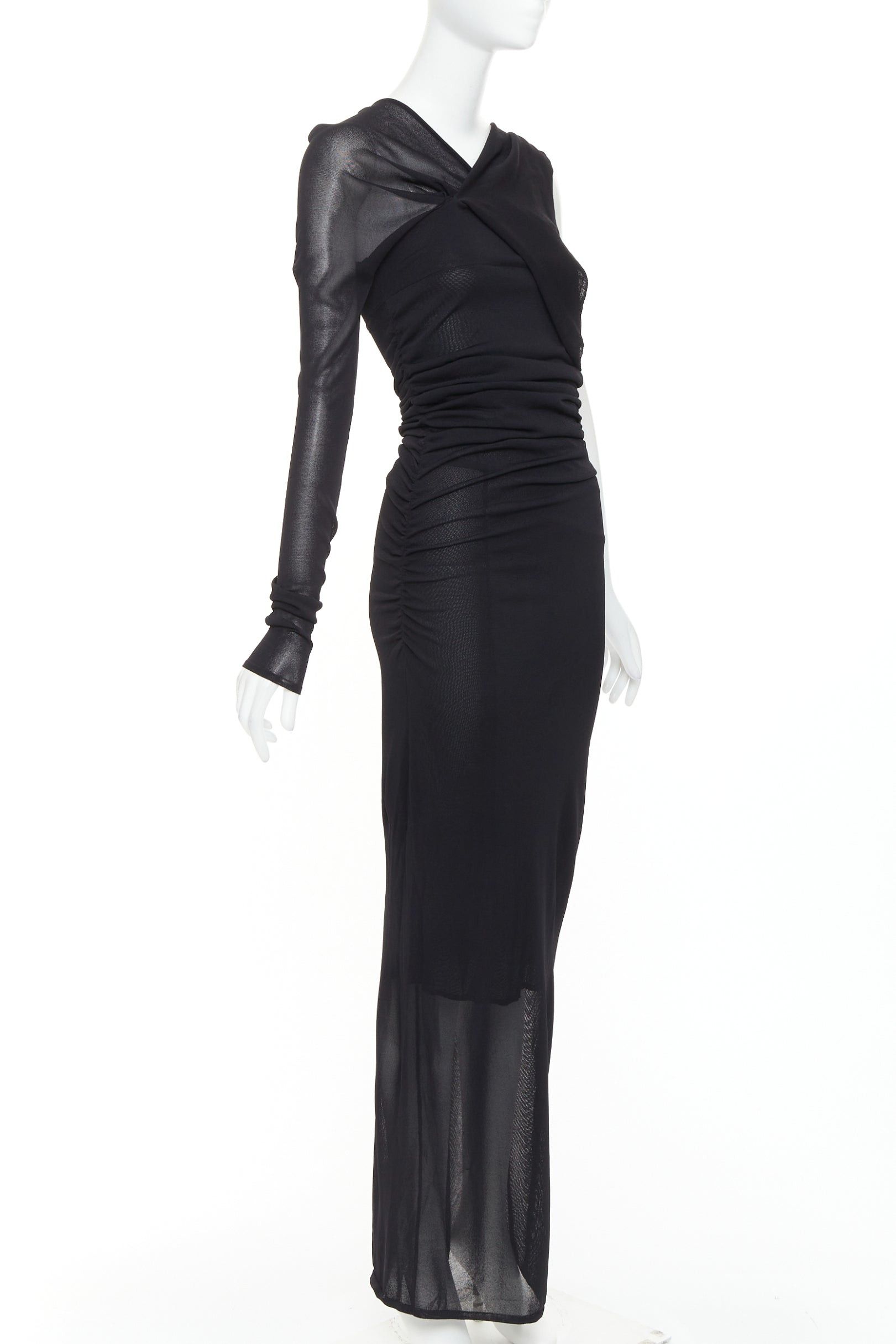 Saint Laurent Paris SAINT LAURENT 2023 black viscose ruched one shoulder semi sheer dress XS Size XS / US 0-2 / IT 36-38 - 3 Thumbnail