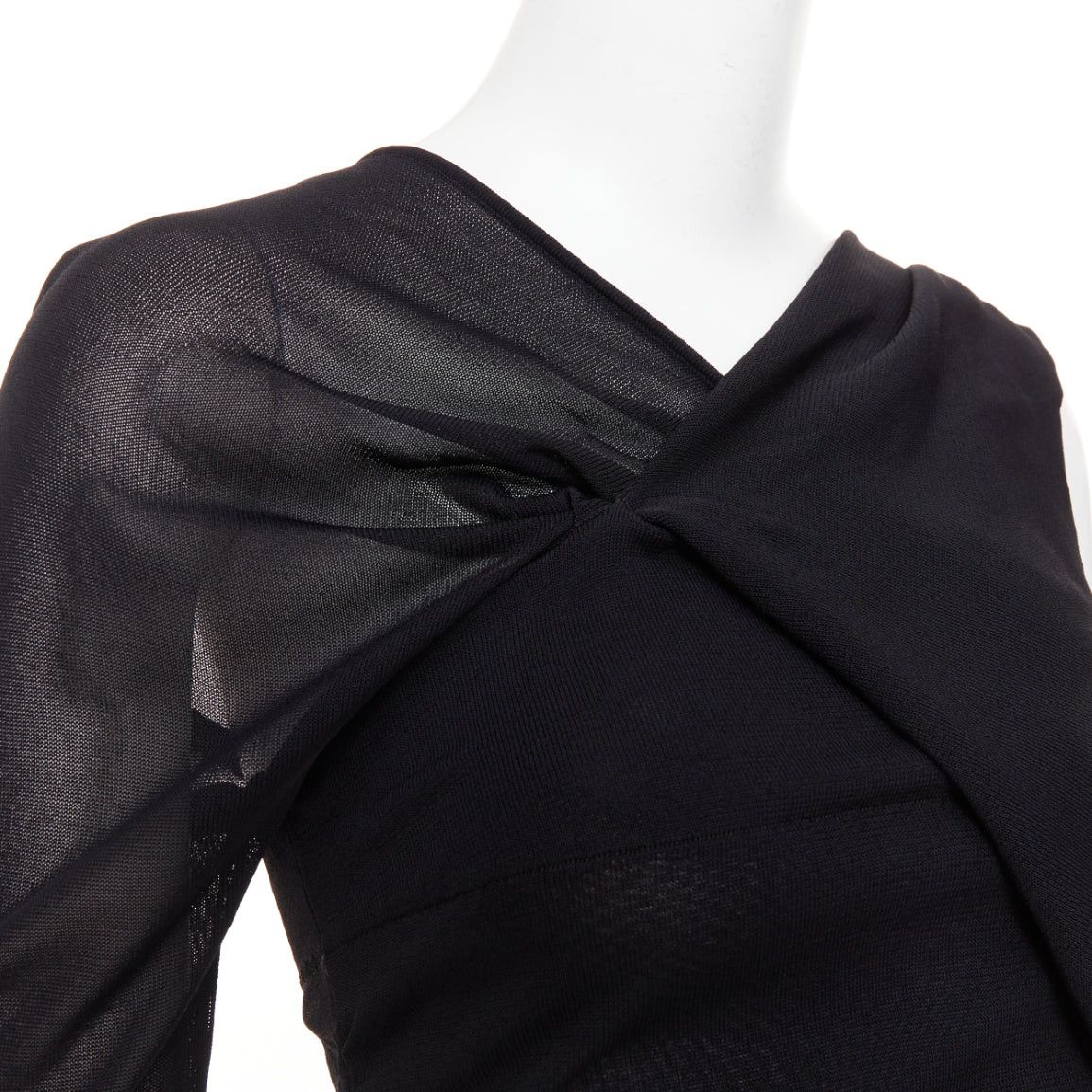 Saint Laurent Paris SAINT LAURENT 2023 black viscose ruched one shoulder semi sheer dress XS Size XS / US 0-2 / IT 36-38 - 6 Thumbnail