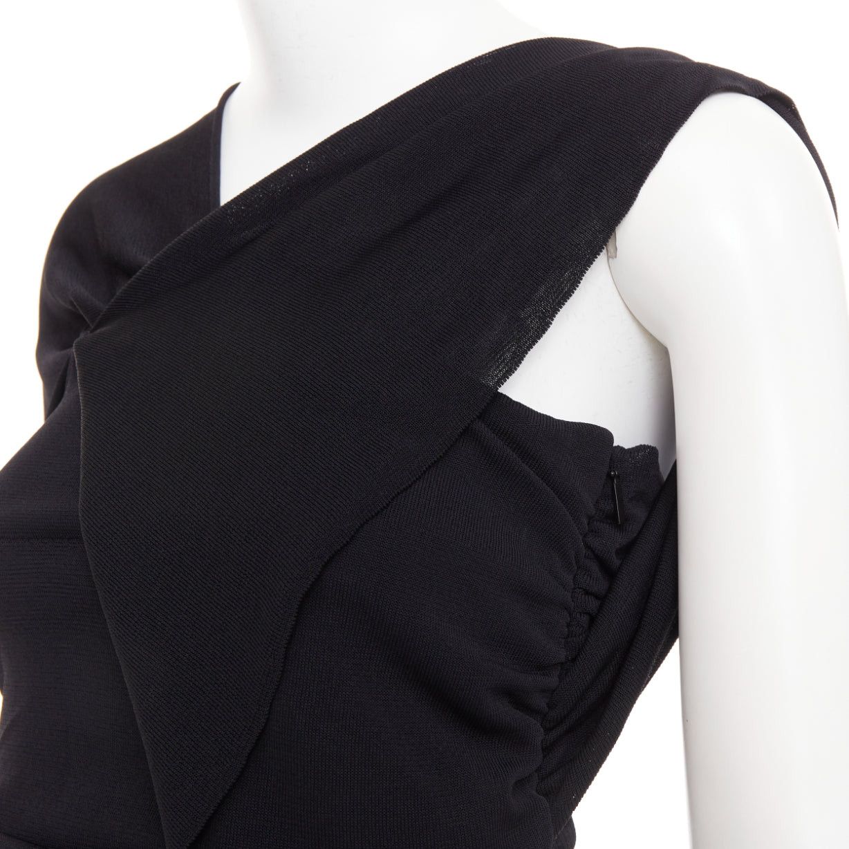 Saint Laurent Paris SAINT LAURENT 2023 black viscose ruched one shoulder semi sheer dress XS Size XS / US 0-2 / IT 36-38 - 7 Thumbnail