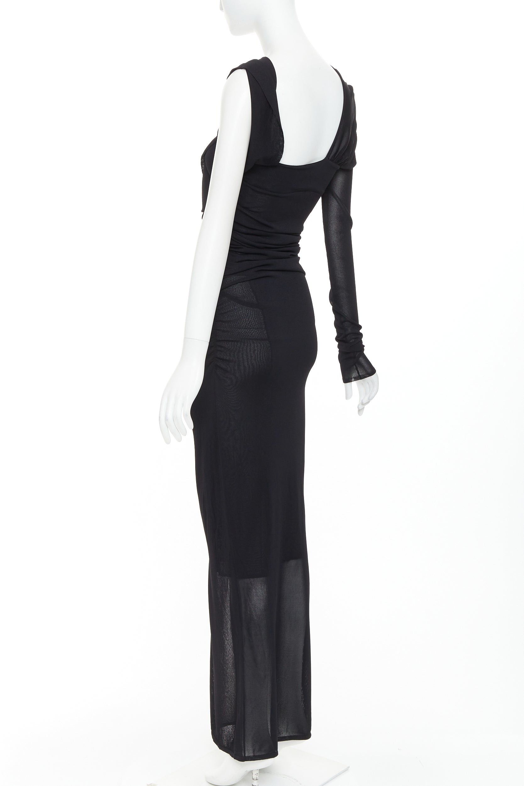 Saint Laurent Paris SAINT LAURENT 2023 black viscose ruched one shoulder semi sheer dress XS Size XS / US 0-2 / IT 36-38 - 2 Thumbnail