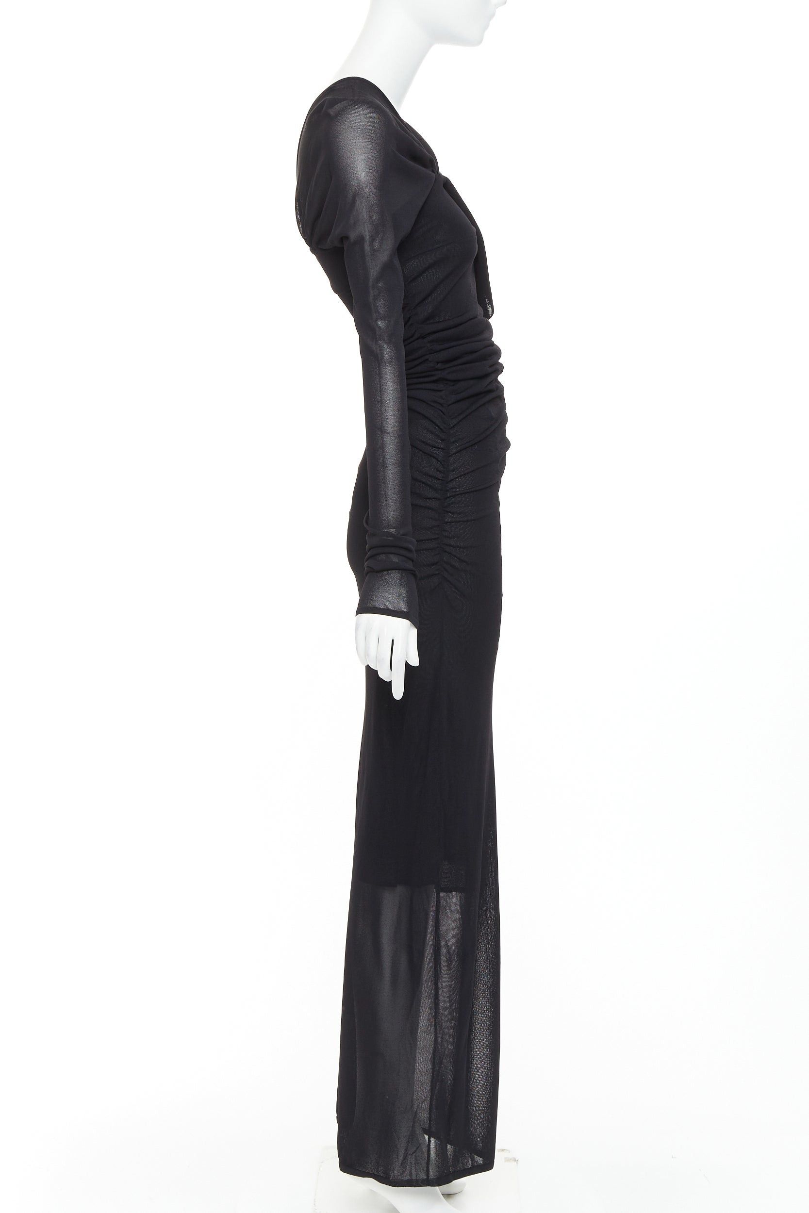 Saint Laurent Paris SAINT LAURENT 2023 black viscose ruched one shoulder semi sheer dress XS Size XS / US 0-2 / IT 36-38 - 4 Thumbnail
