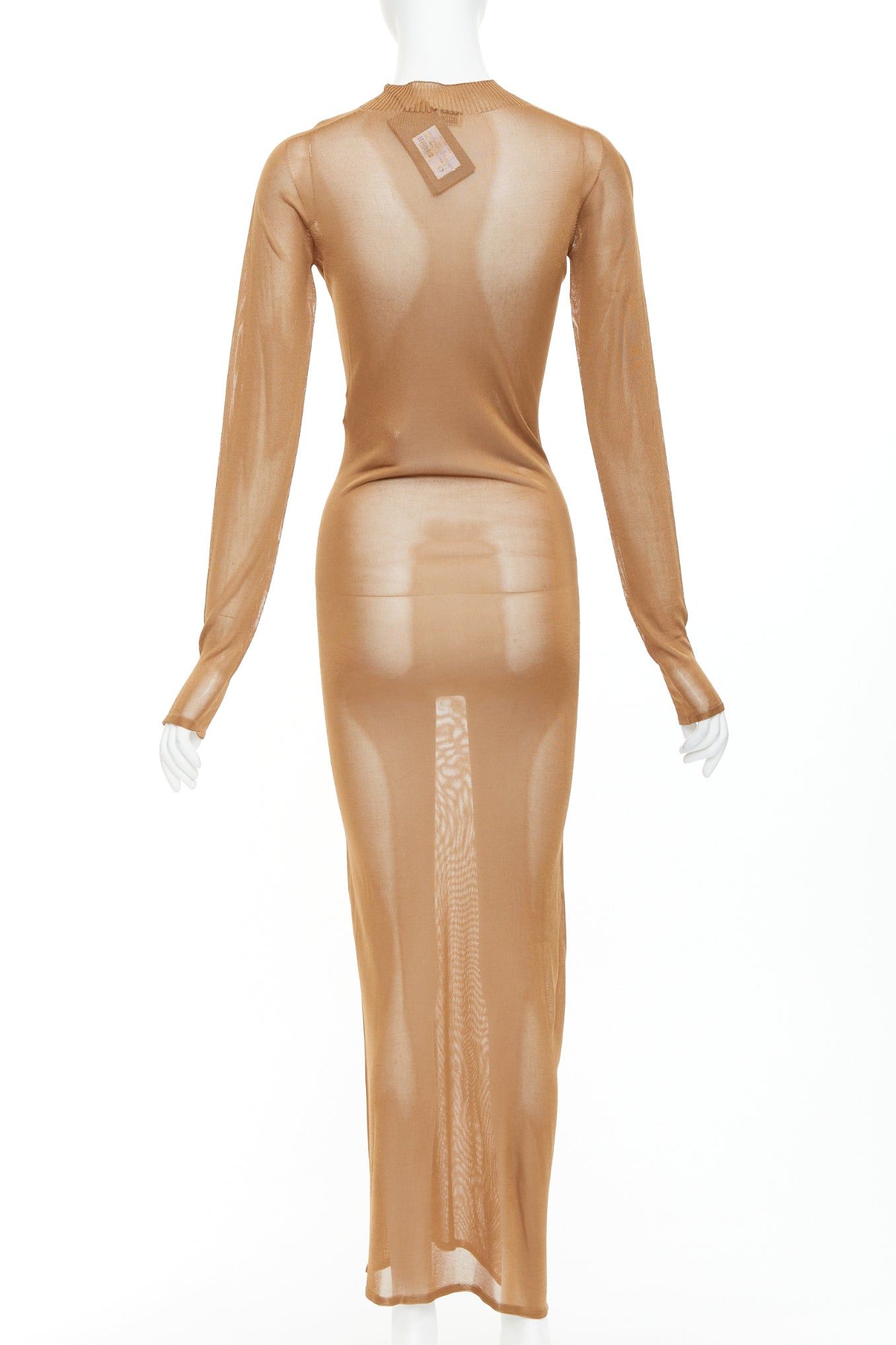 Saint Laurent Paris SAINT LAURENT Anthony Vaccarello 2022 warm brown crew neck semi sheer maxi dress S Size S / US 4 / IT 40 - 5 Thumbnail