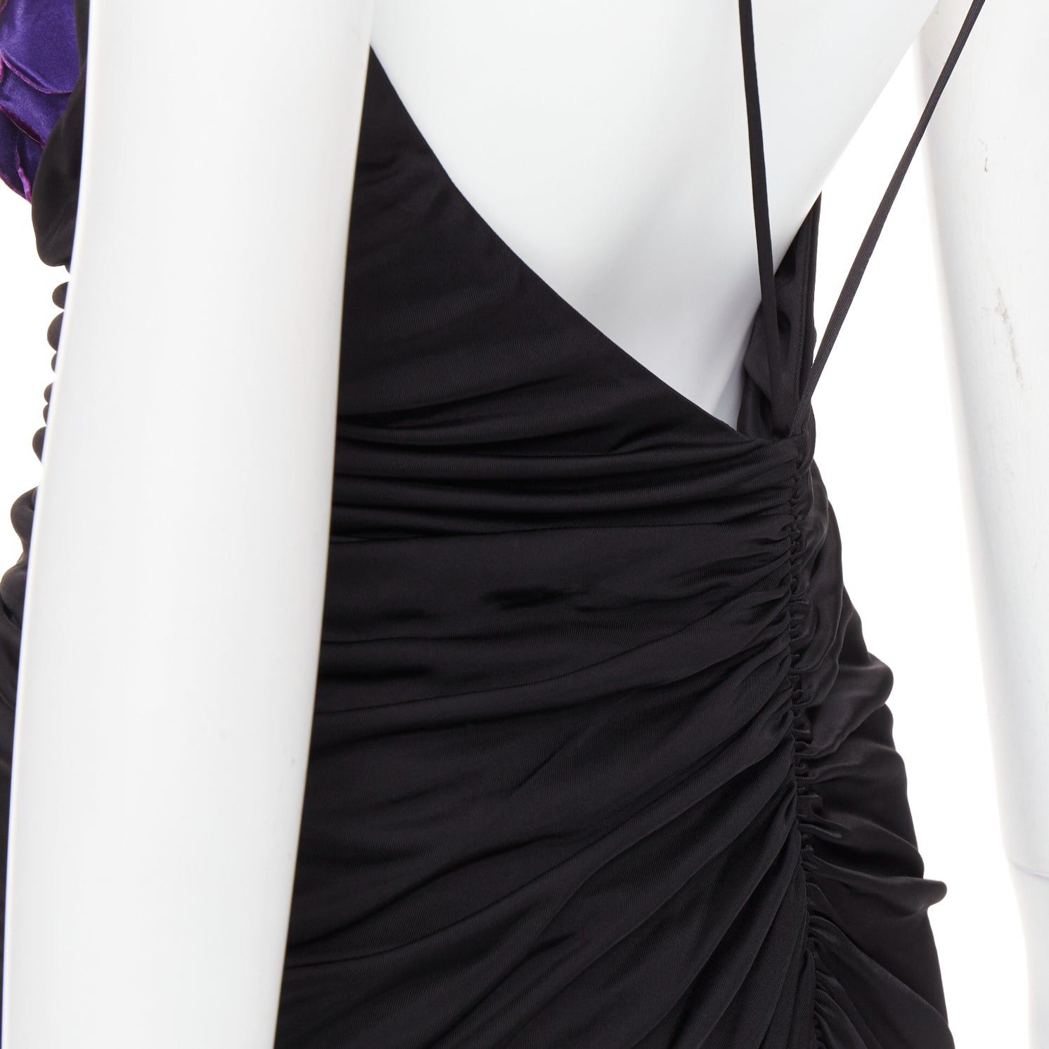 Saint Laurent Paris rare SAINT LAURENT 2022 Runway purple Wild Rose applique ruched plunge dress gown XS Size S / US 4 / IT 40 - 7 Thumbnail