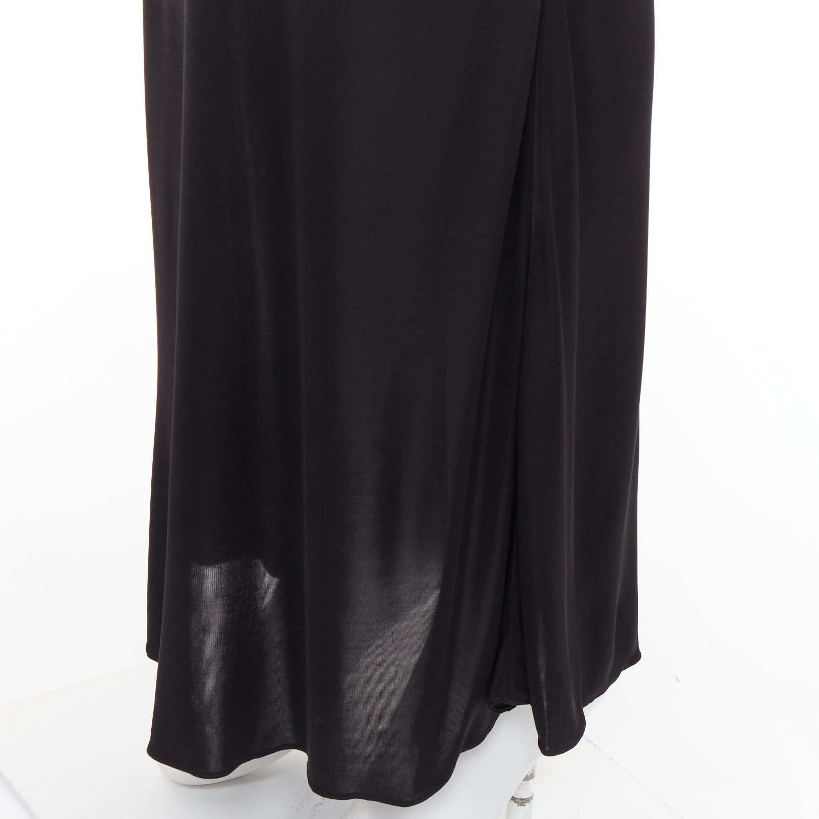 Saint Laurent Paris SAINT LAURENT 2023 black shiny viscose jersey ruched one sleeve long dress gown FR34 XS Size XS / US 0-2 / IT 36-38 - 10 Thumbnail