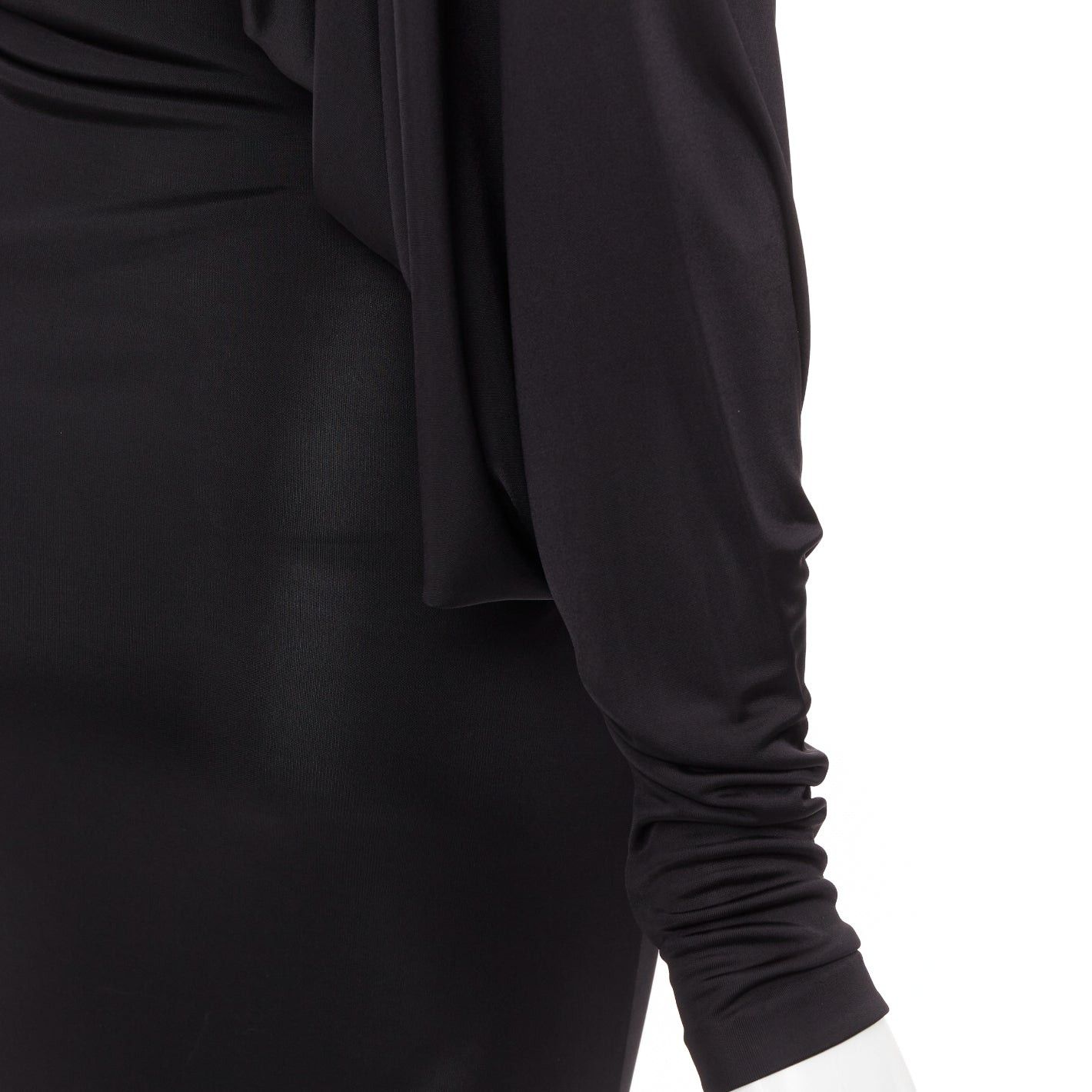 Saint Laurent Paris SAINT LAURENT 2023 black shiny viscose jersey ruched one sleeve long dress gown FR34 XS Size XS / US 0-2 / IT 36-38 - 11 Thumbnail