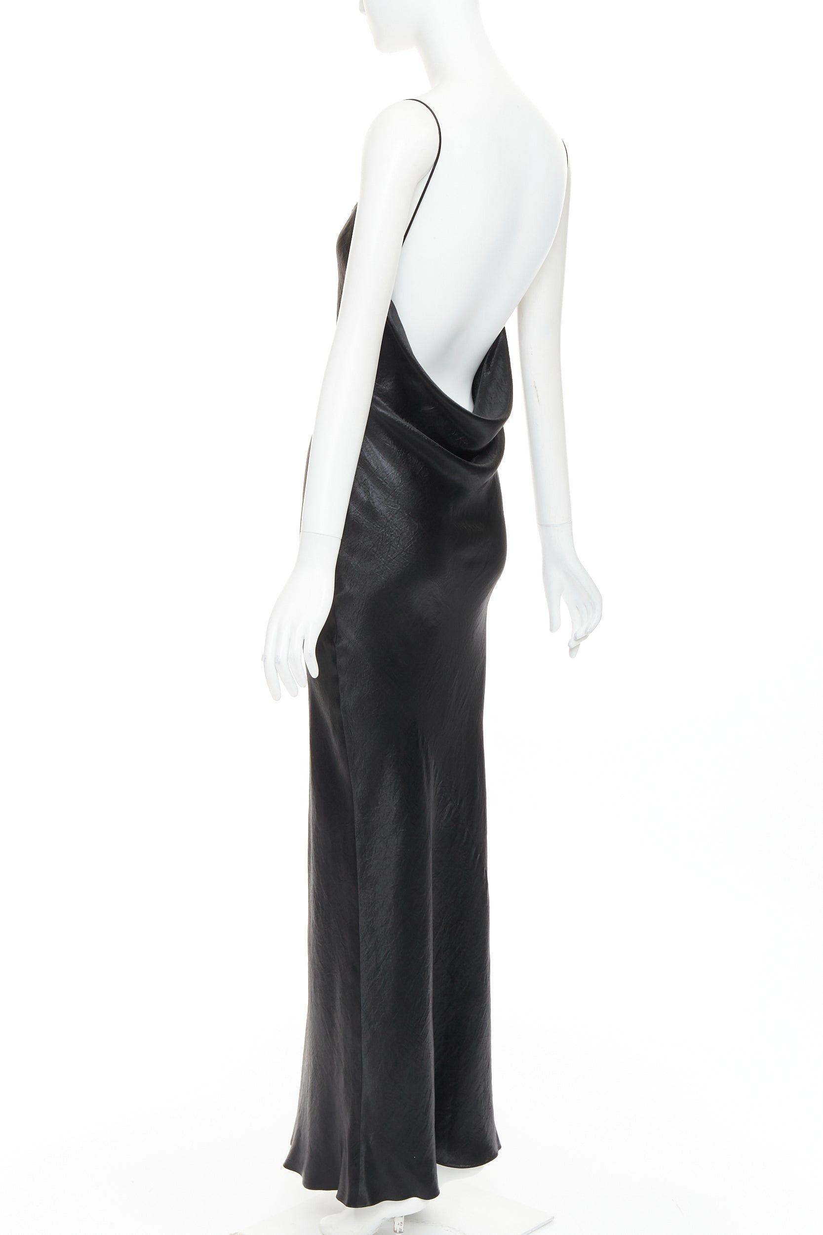 Saint Laurent Paris SAINT LAURENT 2023 Runway black iridescent satin plunge neck cowl open back dress gown FR36 S Size S / US 4 / IT 40 - 2 Thumbnail
