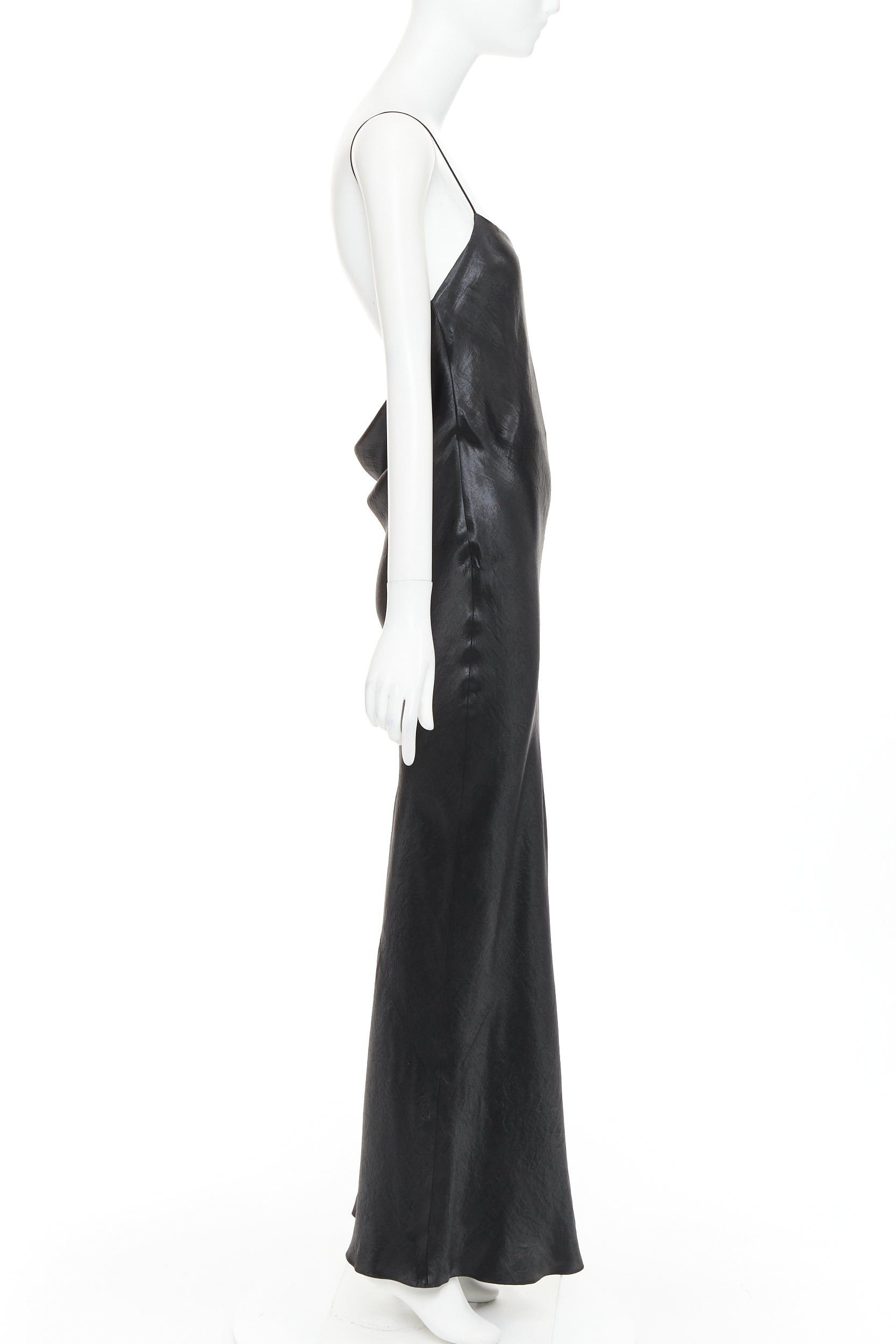 Saint Laurent Paris SAINT LAURENT 2023 Runway black iridescent satin plunge neck cowl open back dress gown FR36 S Size S / US 4 / IT 40 - 4 Thumbnail