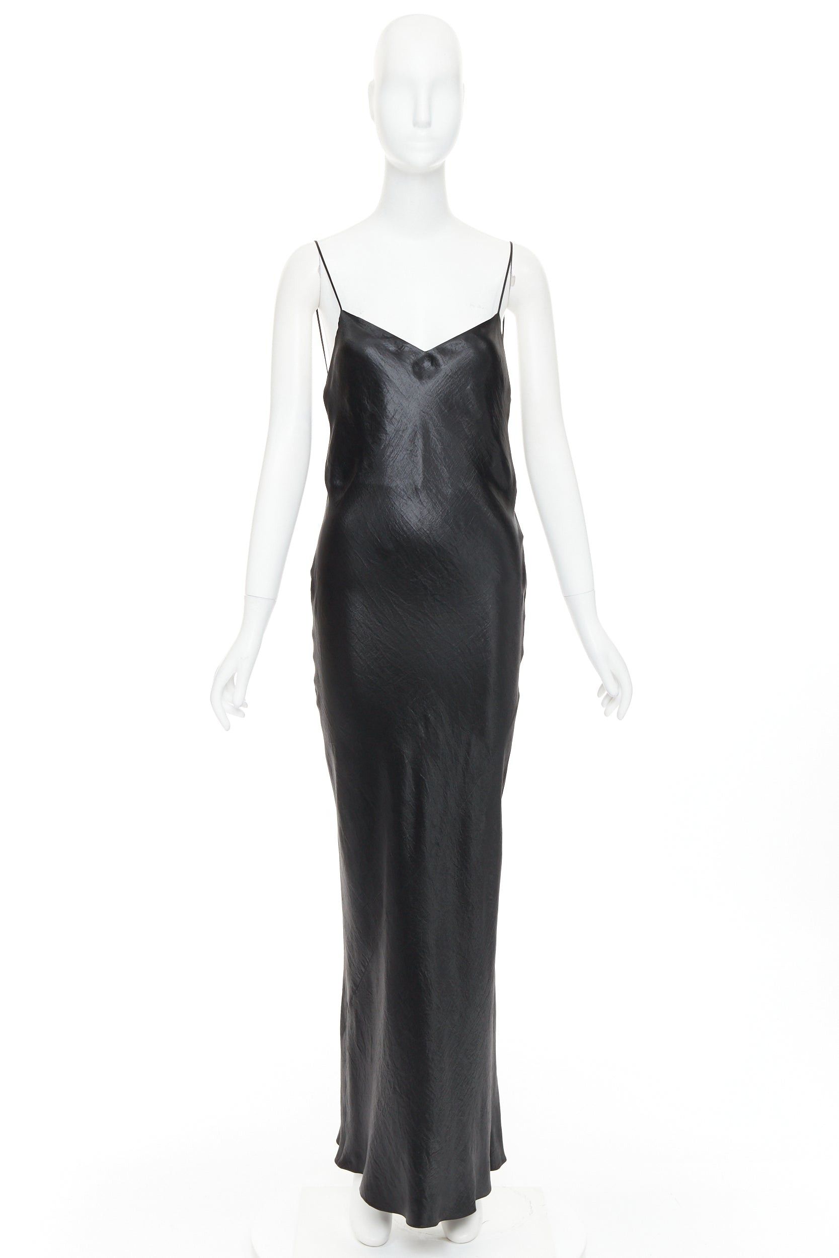 Saint Laurent Paris SAINT LAURENT 2023 Runway black iridescent satin plunge neck cowl open back dress gown FR36 S Size S / US 4 / IT 40 - 12 Thumbnail