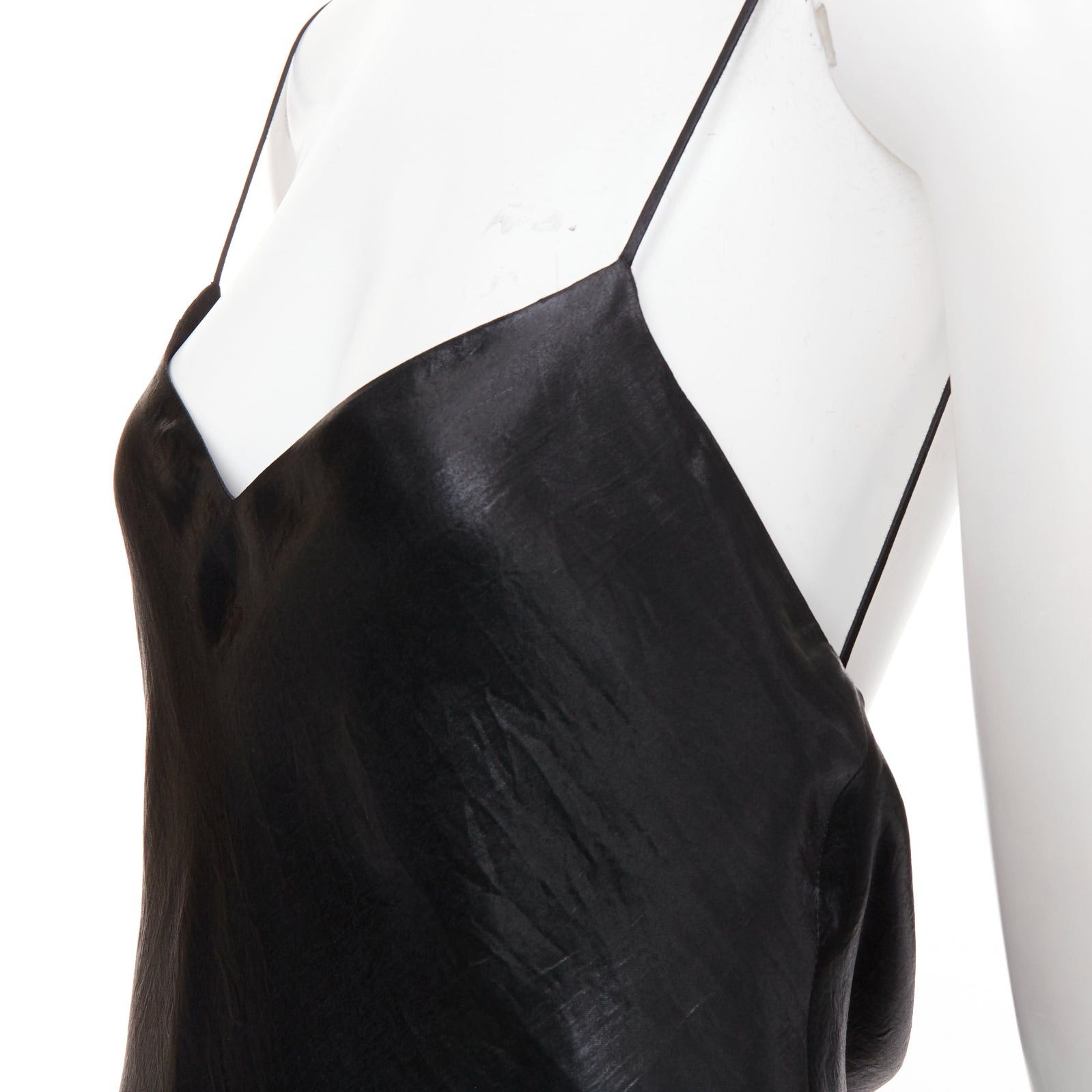 Saint Laurent Paris SAINT LAURENT 2023 Runway black iridescent satin plunge neck cowl open back dress gown FR36 S Size S / US 4 / IT 40 - 6 Thumbnail