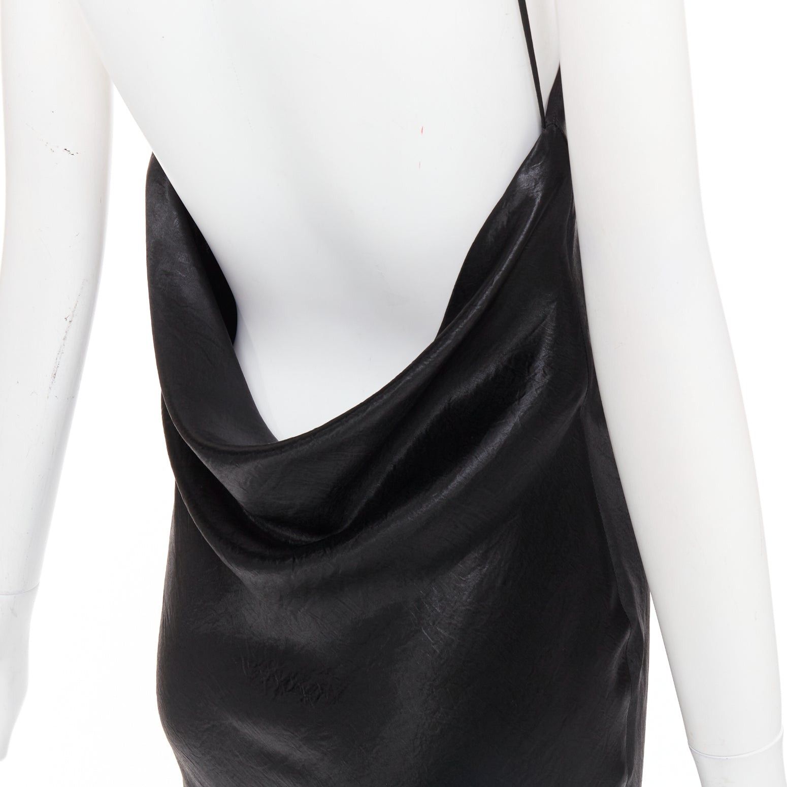 Saint Laurent Paris SAINT LAURENT 2023 Runway black iridescent satin plunge neck cowl open back dress gown FR36 S Size S / US 4 / IT 40 - 10 Thumbnail