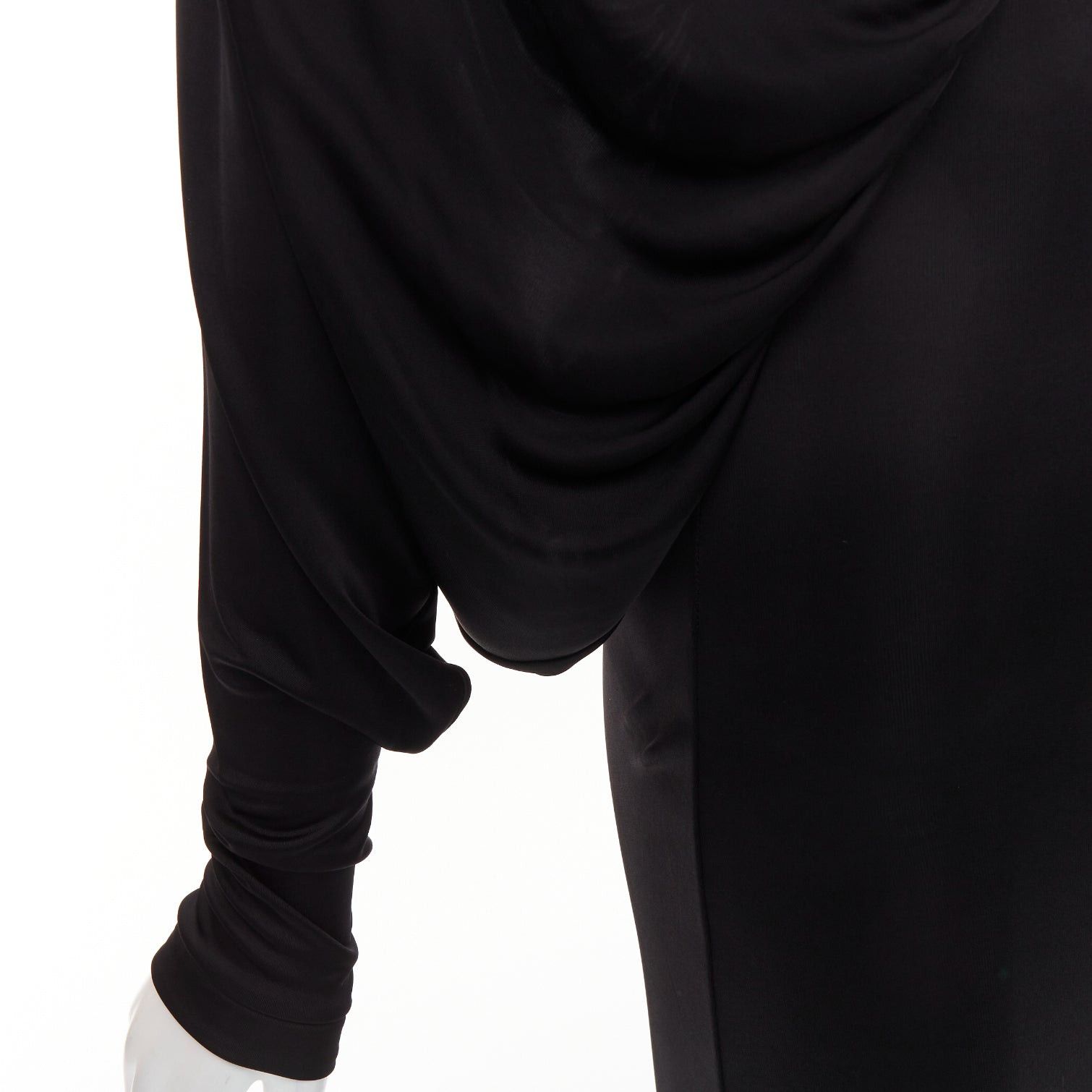 Saint Laurent Paris SAINT LAURENT 2023 black shiny viscose jersey ruched one sleeve dress gown FR40 L Size M / US 6-8 / IT 42-44 - 8 Thumbnail