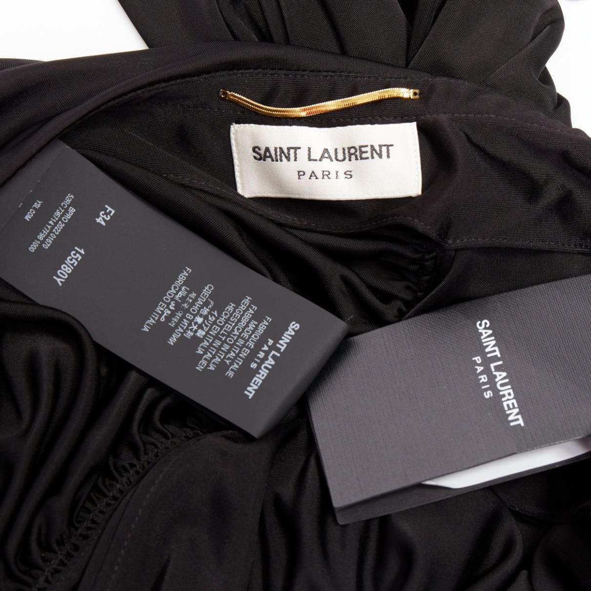Saint Laurent Paris SAINT LAURENT 2023 black shiny viscose jersey ruched one sleeve dress gown FR40 L Size M / US 6-8 / IT 42-44 - 12 Thumbnail