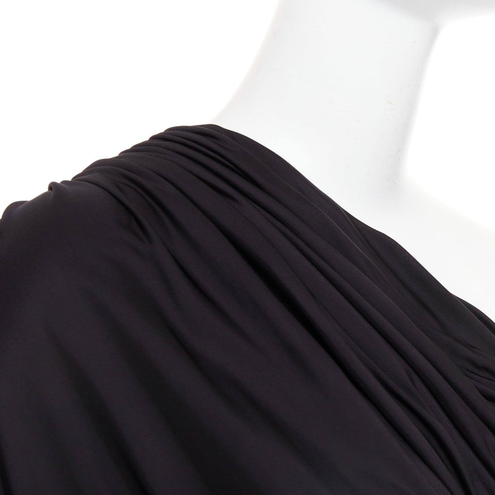 Saint Laurent Paris SAINT LAURENT 2023 black shiny viscose jersey ruched one sleeve dress gown FR40 L Size M / US 6-8 / IT 42-44 - 7 Thumbnail