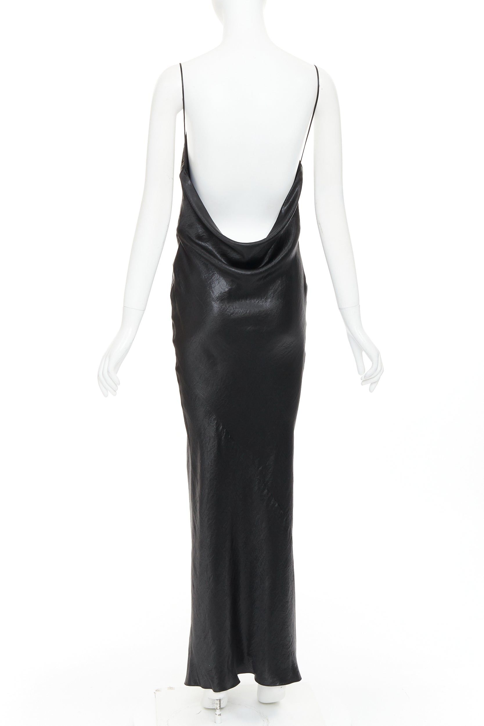 Saint Laurent Paris SAINT LAURENT 2023 Runway black iridescent satin plunge neck cowl open back dress gown FR40 L Size M / US 6-8 / IT 42-44 - 5 Thumbnail