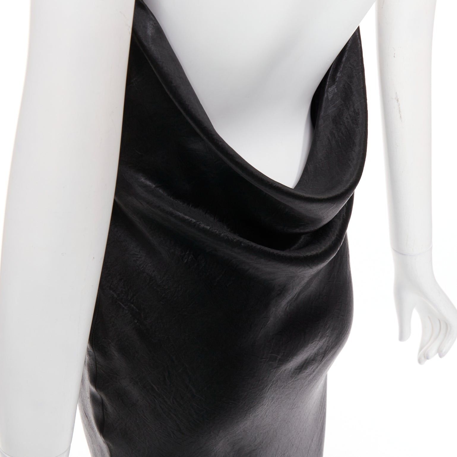 Saint Laurent Paris SAINT LAURENT 2023 Runway black iridescent satin plunge neck cowl open back dress gown FR40 L Size M / US 6-8 / IT 42-44 - 7 Thumbnail